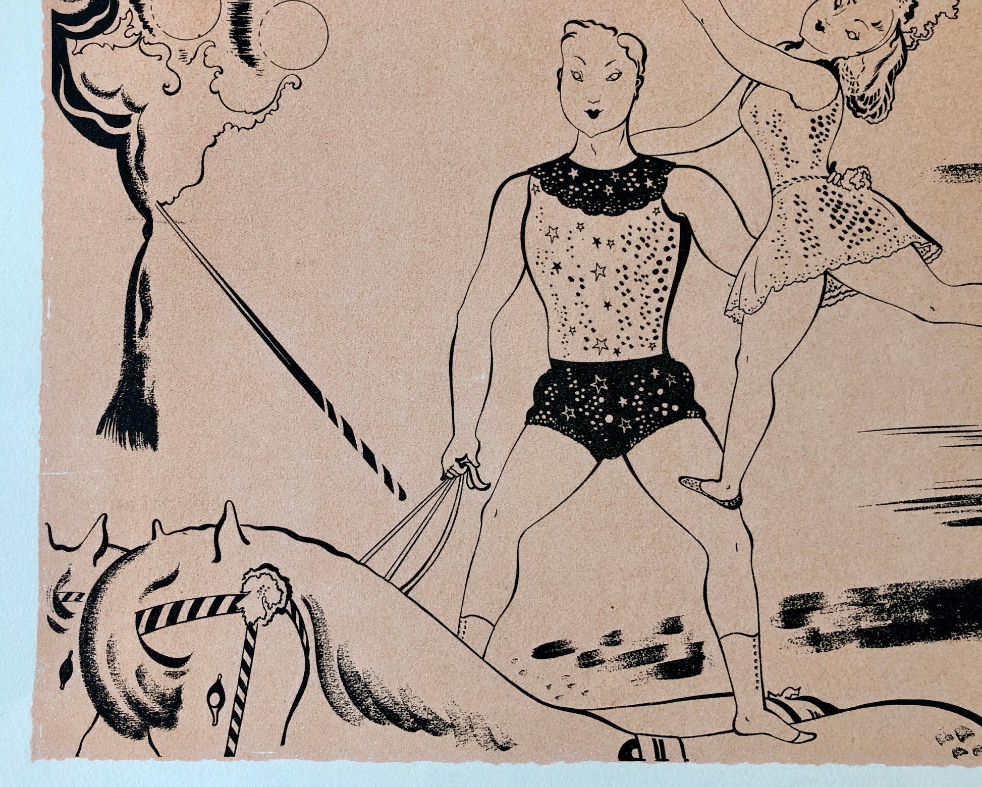 Pas De Jeux. A Lithograph From The Parorama Du Cirque by Serge. One of only 1000 produced in 1944. Size: 23.8 x 29.7 cms.