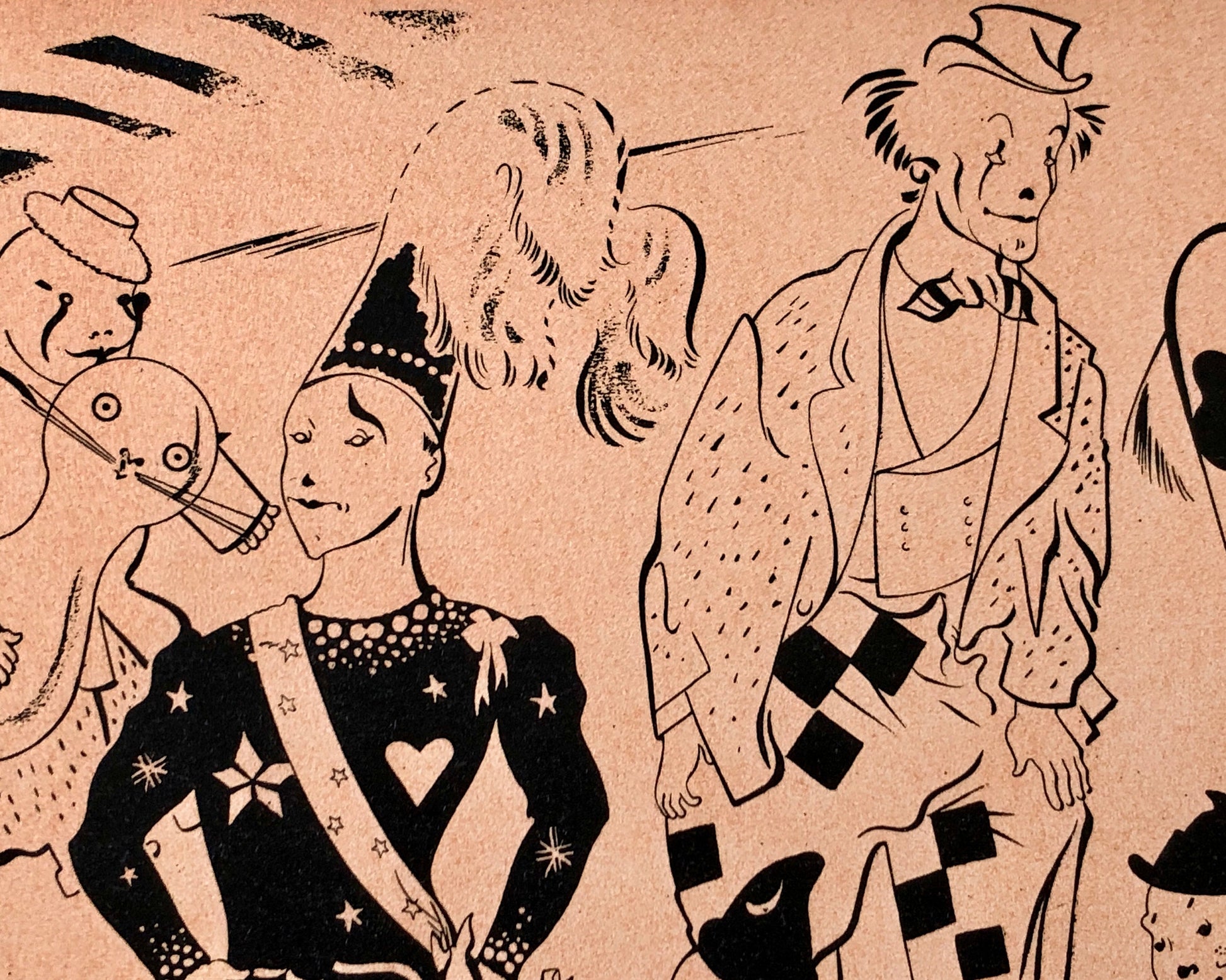 Charivari De Clowns. A Lithograph From The Parorama Du Cirque by Serge. One of only 1000 produced in 1944. Size: 23.8 x 29.7 cms.