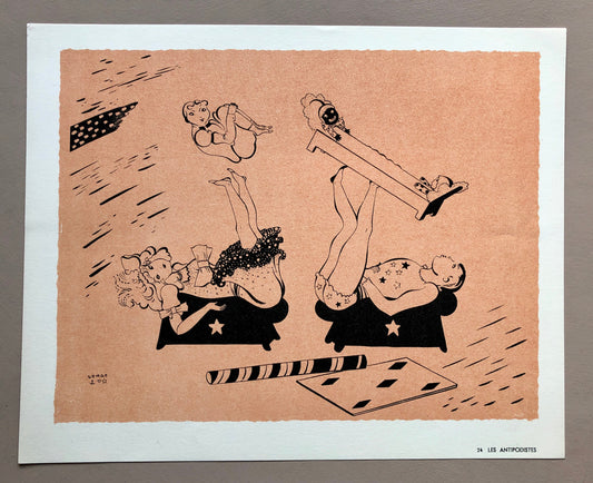 Les Antipdistes. A Lithograph from Le Panorama Du Cirque by Serge. One of only 1000 produced in 1944. Size: 23.8 x 29.7 cms.