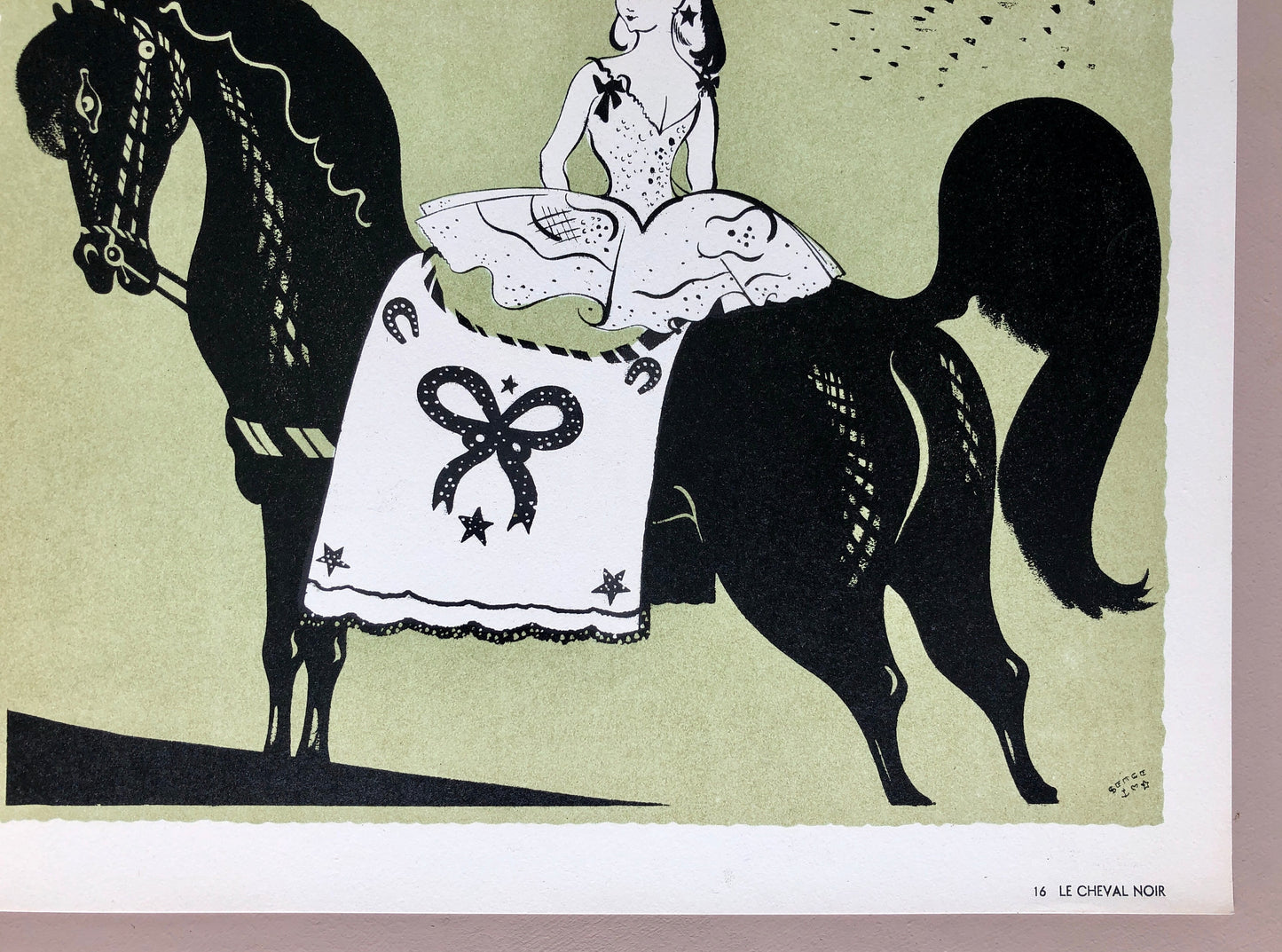 Le Cheval Noir. A Lithograph from Le Parorama Du Cirque by Serge. One of only 1000 produced in 1944. Size: 23.8 x 29.7 cms.t