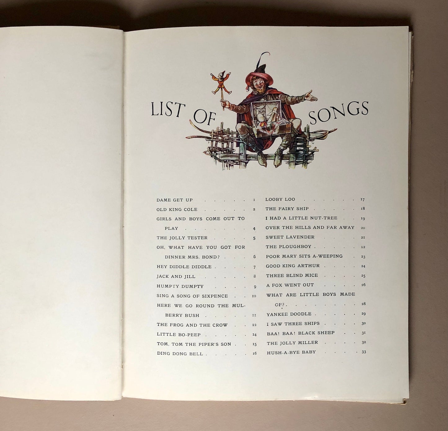 Sing A Song of Sixpence. Thirty Old-Time Nursery Songs. With 40 pictures in colour by Paul Woodroffe. Published in . Size: 31 x 24 cms.