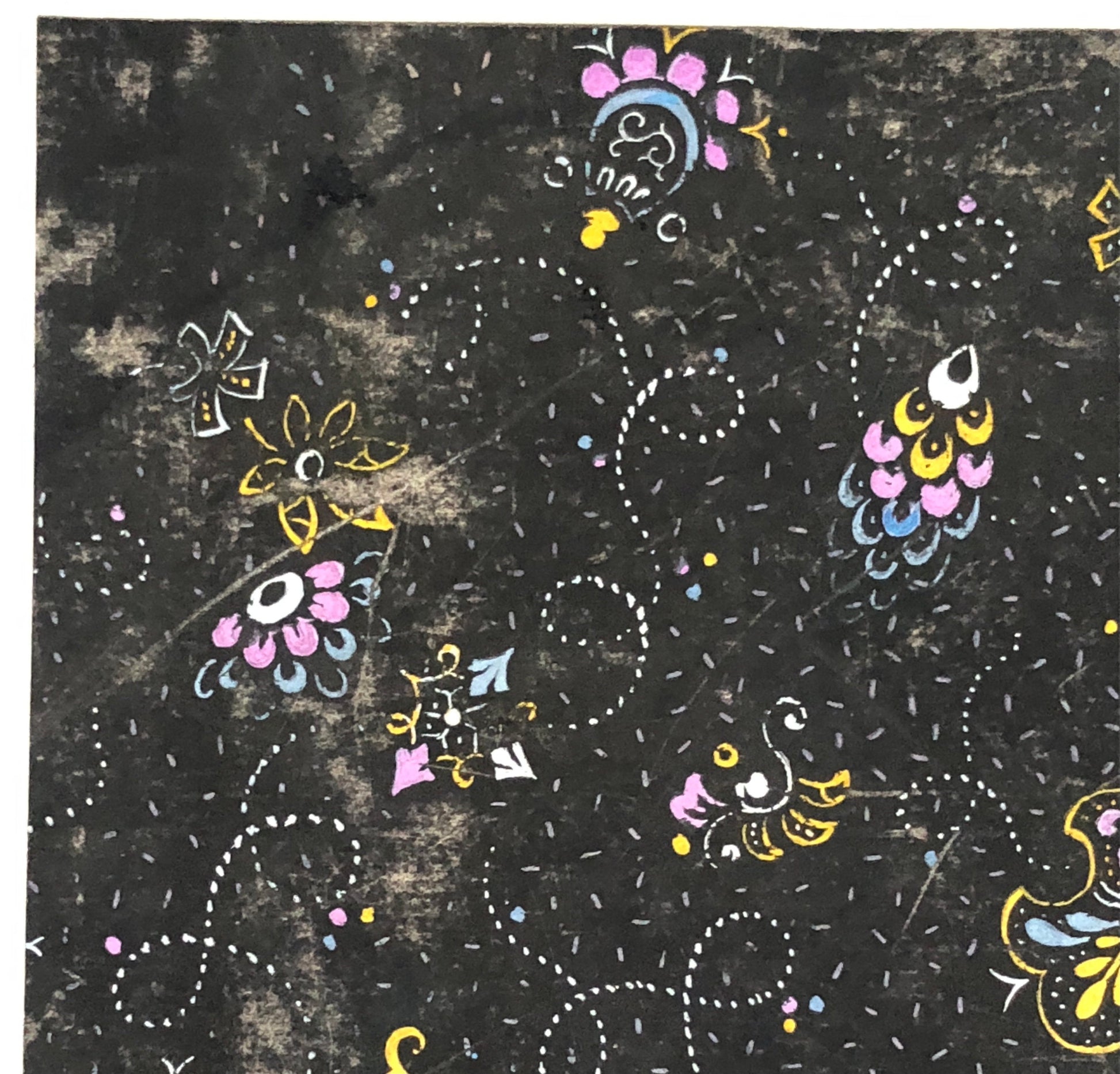 An Original Antique French Textile Design. Hand Drawn and Painted. Produced in Lyon in 1908. Size: 11.5 x 10.5 cms.