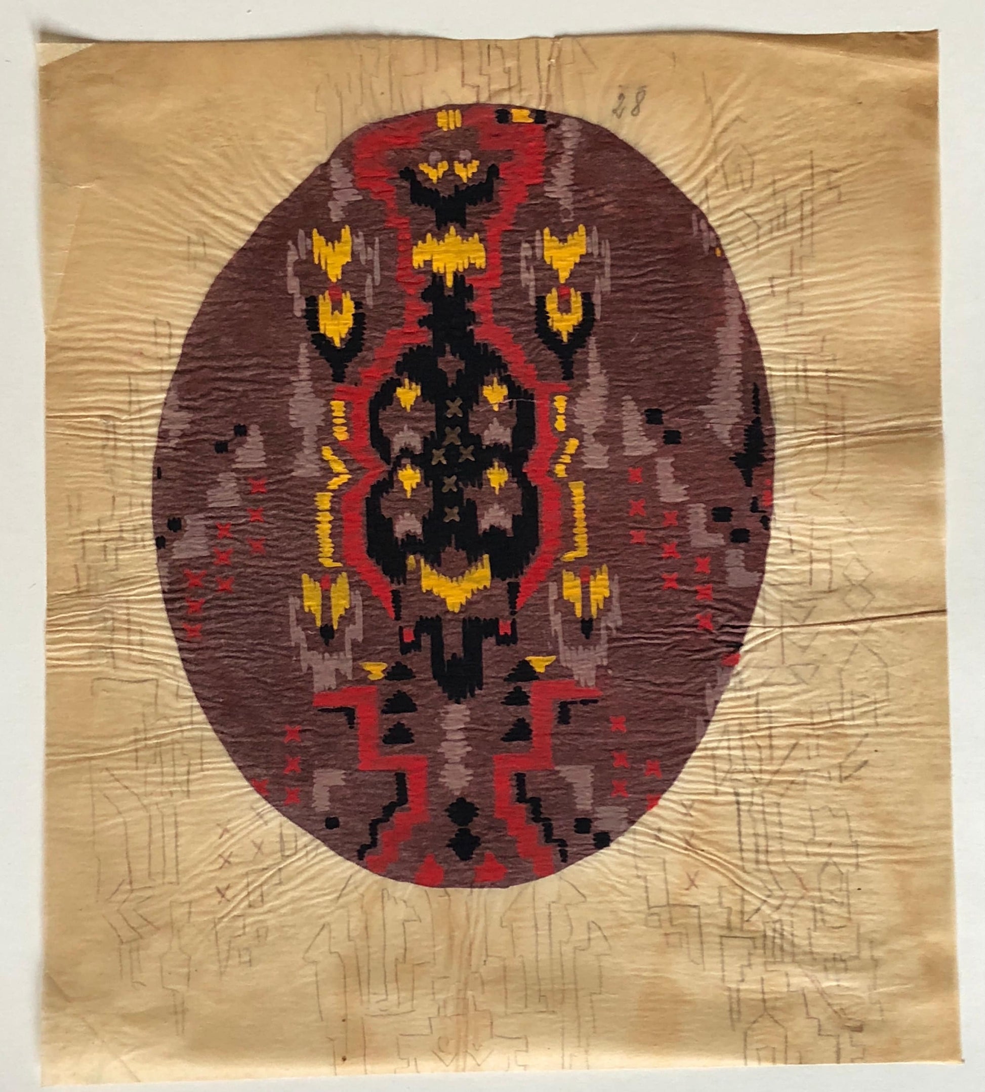 An Original Antique French Textile Design. Large. Hand Drawn and Painted. Produced in Lyon in the early 1906. Size: 22.5 x 19.7 cms.