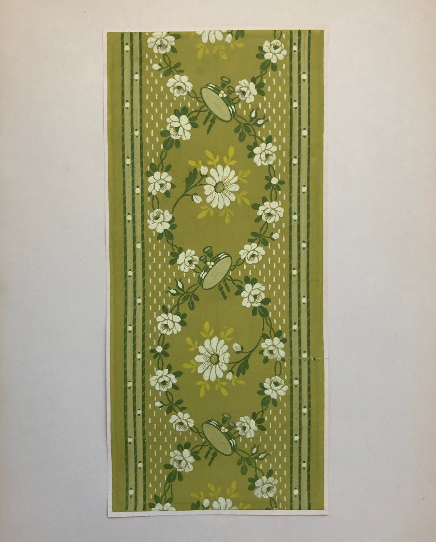 An Original Textile Design From Lyon, France. Hand Drawn and Painted. Late 19th Century. Size: 36.5x 16.8 cms.