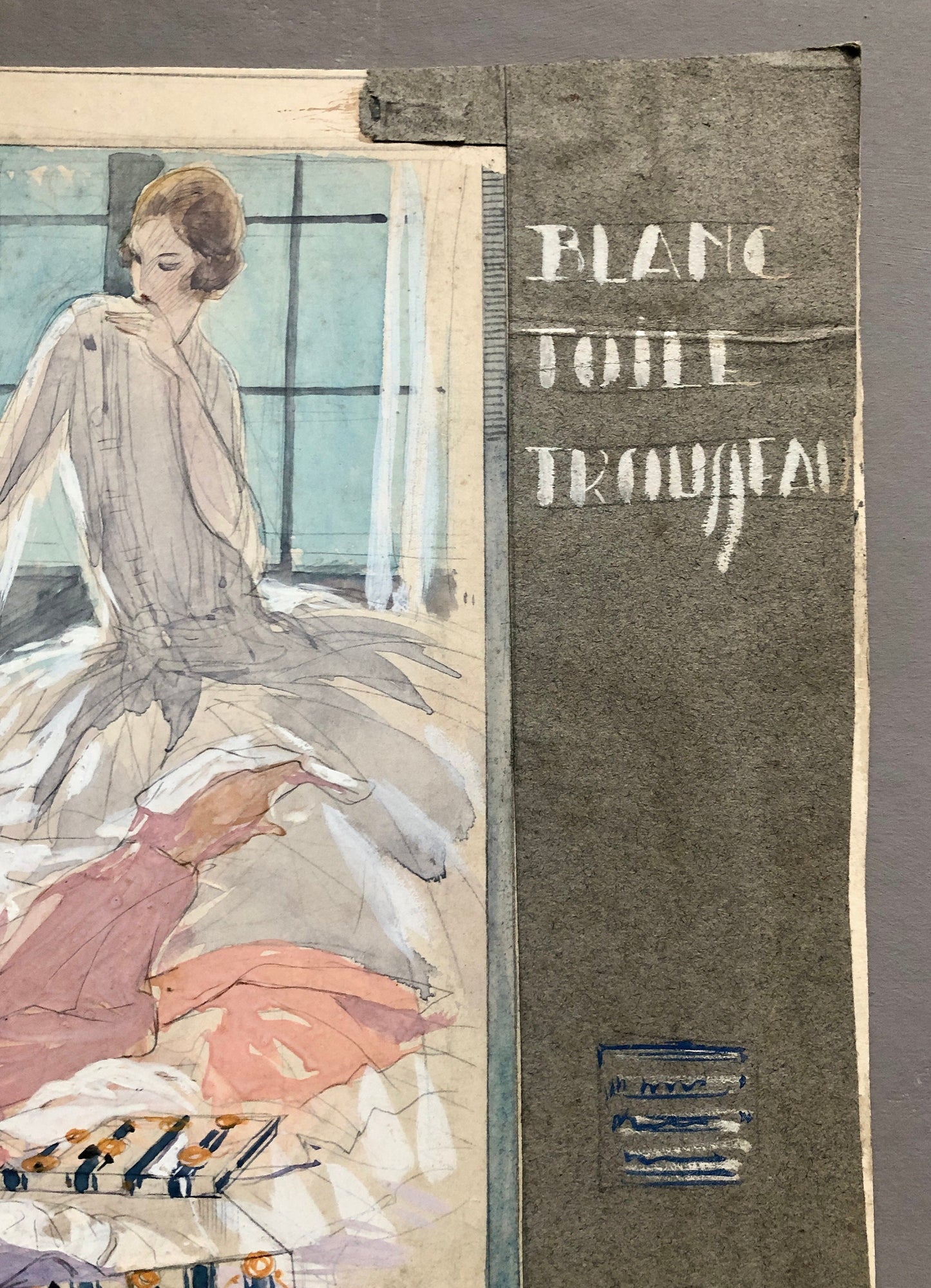 An Original Piece of Advertising For Linens. Hand Drawn and Painted. French . 1920’s. Excellent condition.