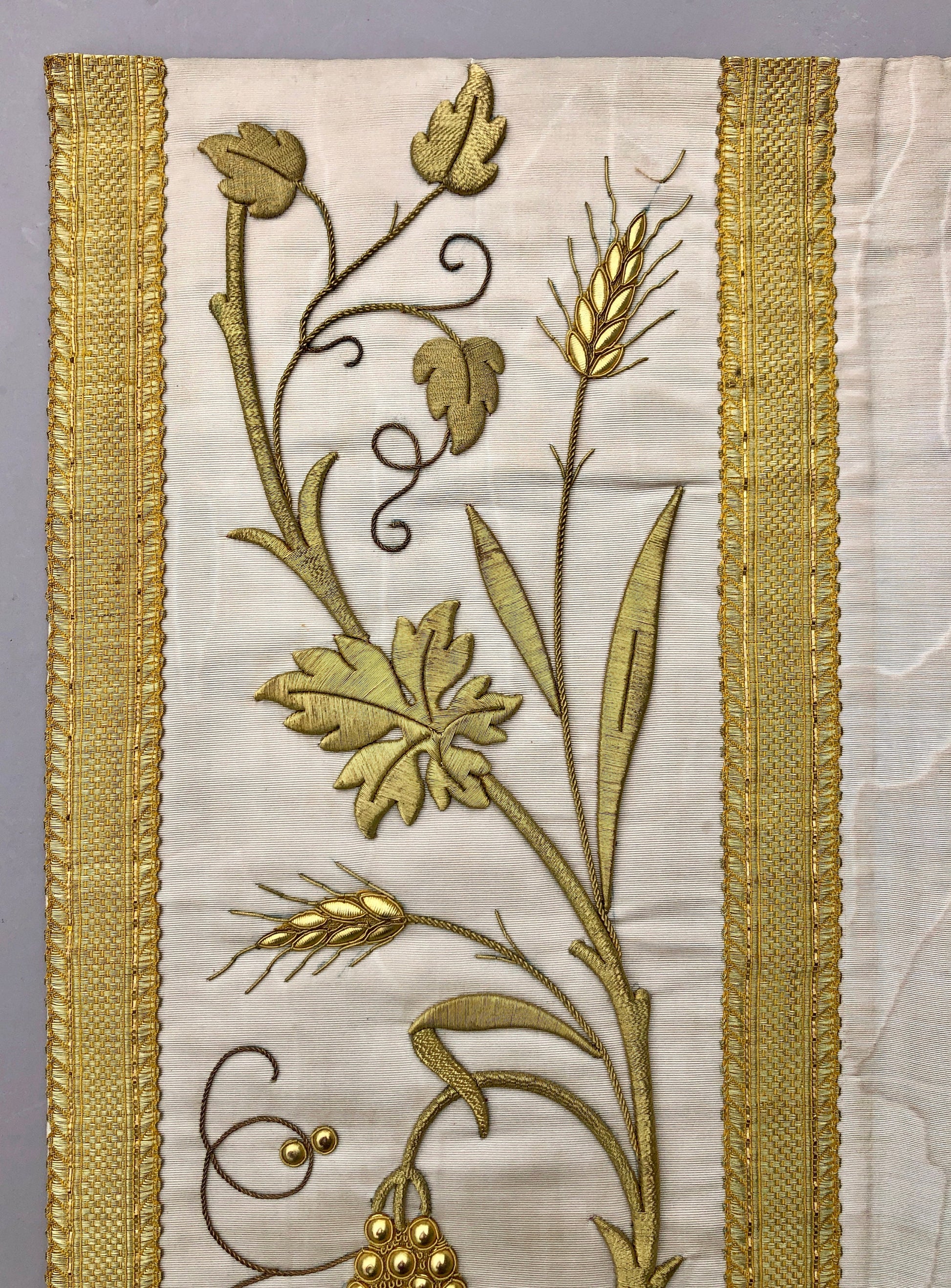 A Textile Sample From Lyon, France. Design for a Chasuble. Heavily Embroidered With Gold Thread. Late 19th Century. 58x 47.5 cms.