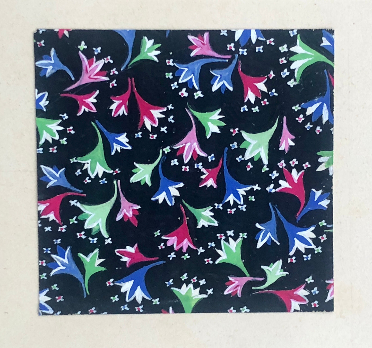 An Original Antique French Textile Design. Hand Painted. Produced in Lyon in the early 1900’s. Size: 7.7 x 7.5 cms.