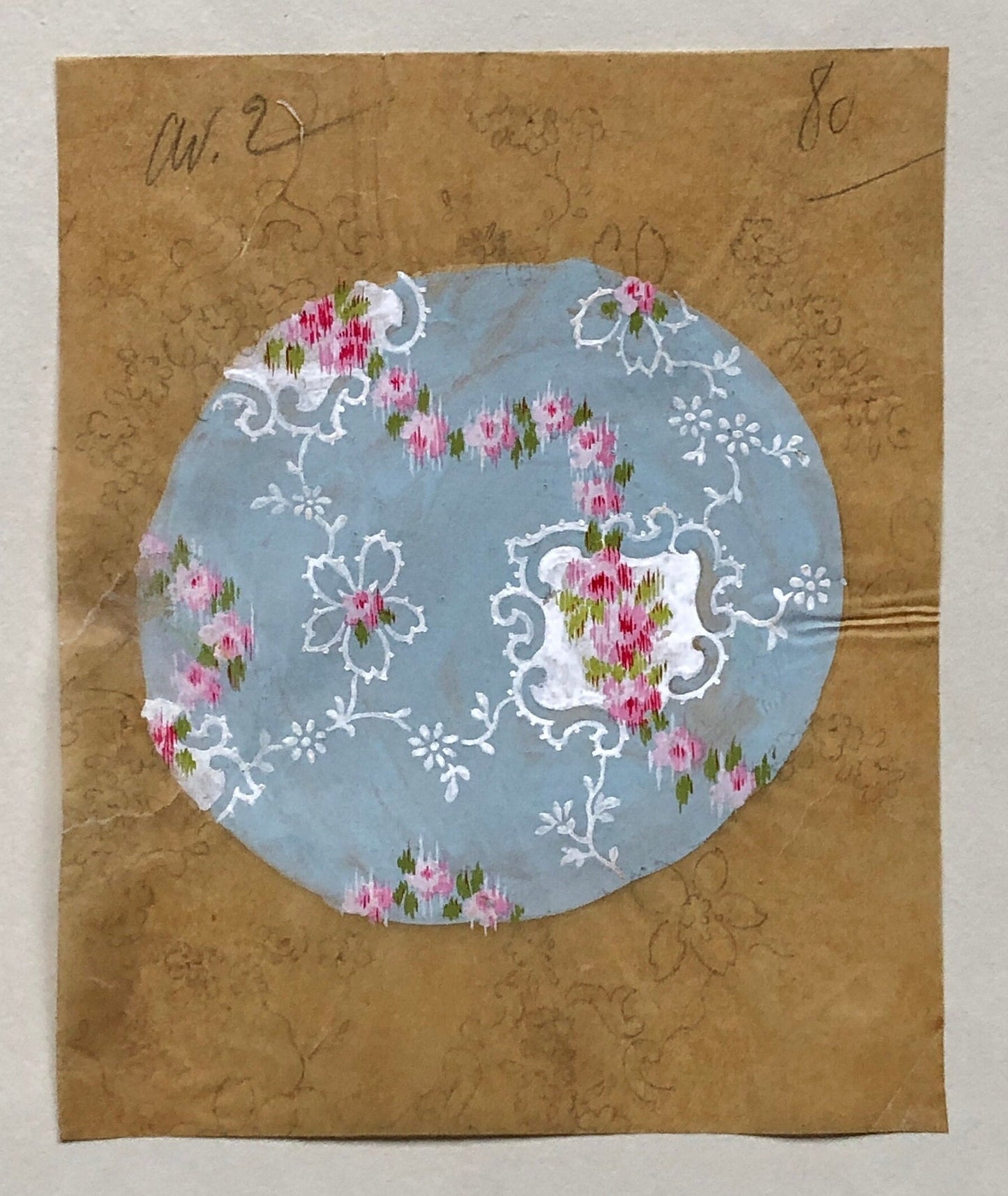 An Original Antique French Textile Design. Hand Painted. Produced in Lyon in the early 1900’s. Size: 13.6 x 11.3 cms.