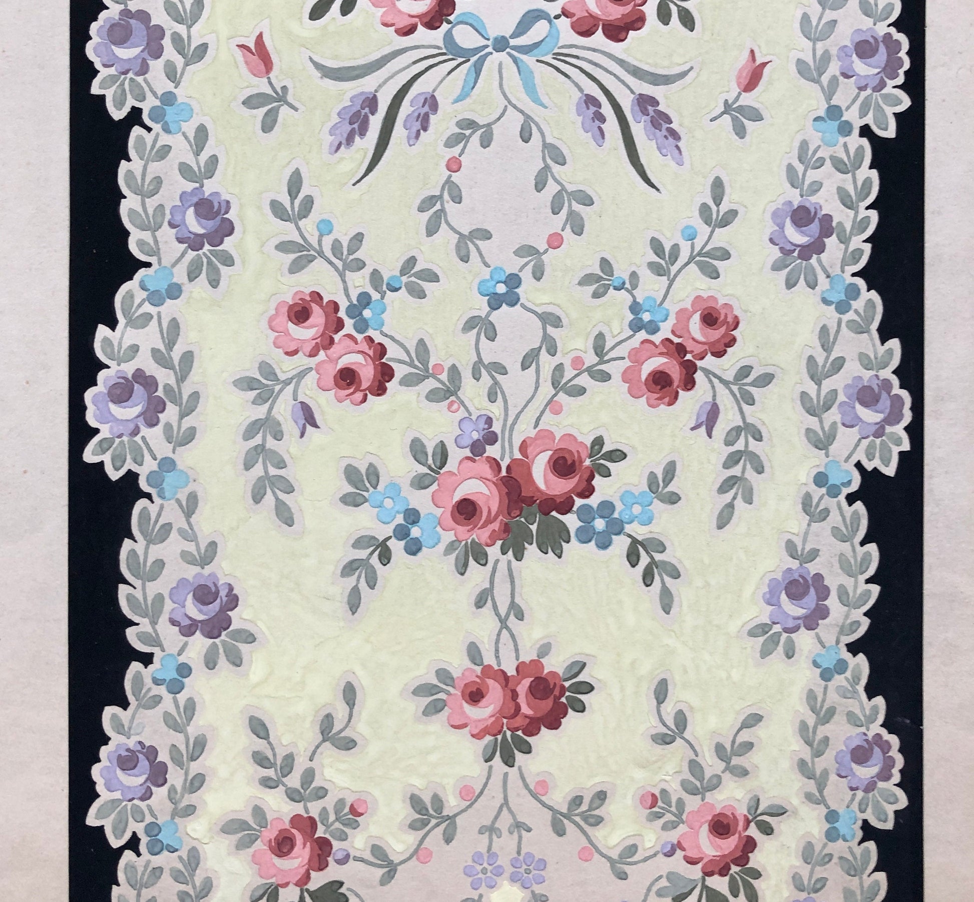 An Original Textile Design From Lyon, France. Hand Drawn and Painted. Late 19th Century. Size: 35.5 x 25 cms.