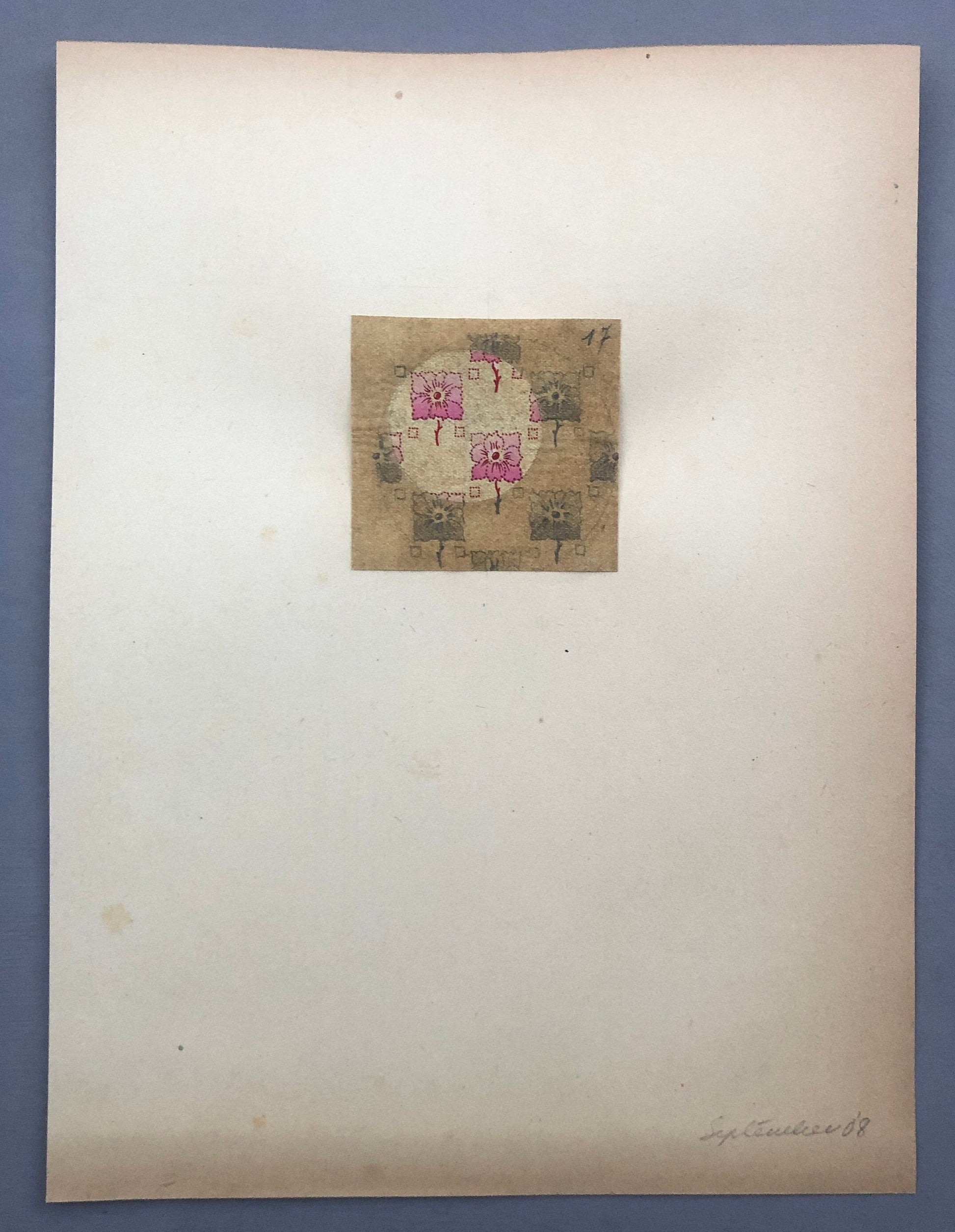 An Original Antique French Textile Design. Hand Painted Using Watercolour. Produced in Lyon in the early 1900’s. Size: 5.8 x 6 cms.