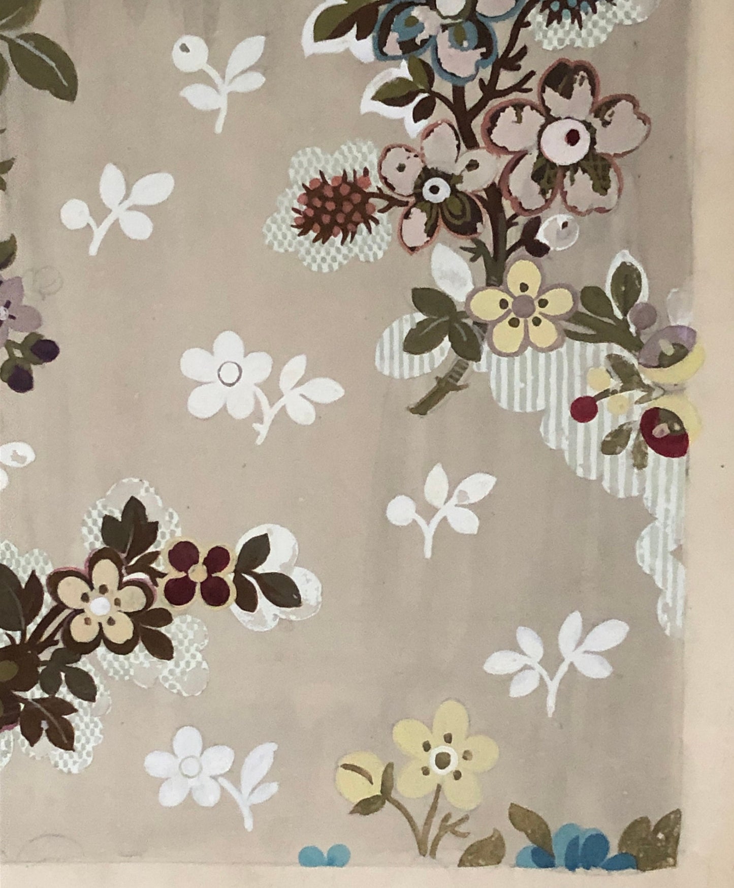 An Original Textile Design From Lyon, France. Painted in Gouache. Late 1800’s. Size: 49.5 x 40 cms.