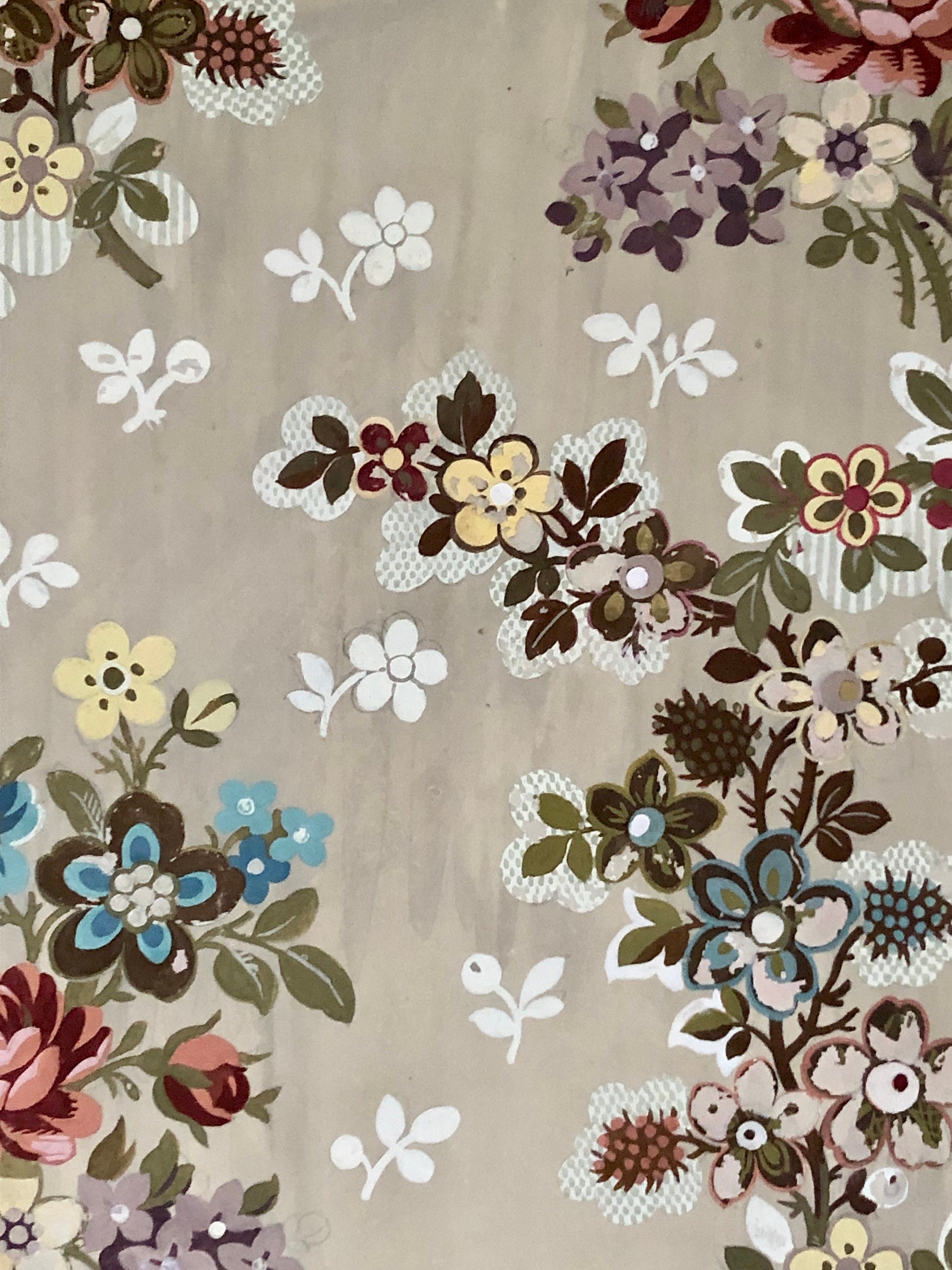 An Original Textile Design From Lyon, France. Painted in Gouache. Late 1800’s. Size: 49.5 x 40 cms.