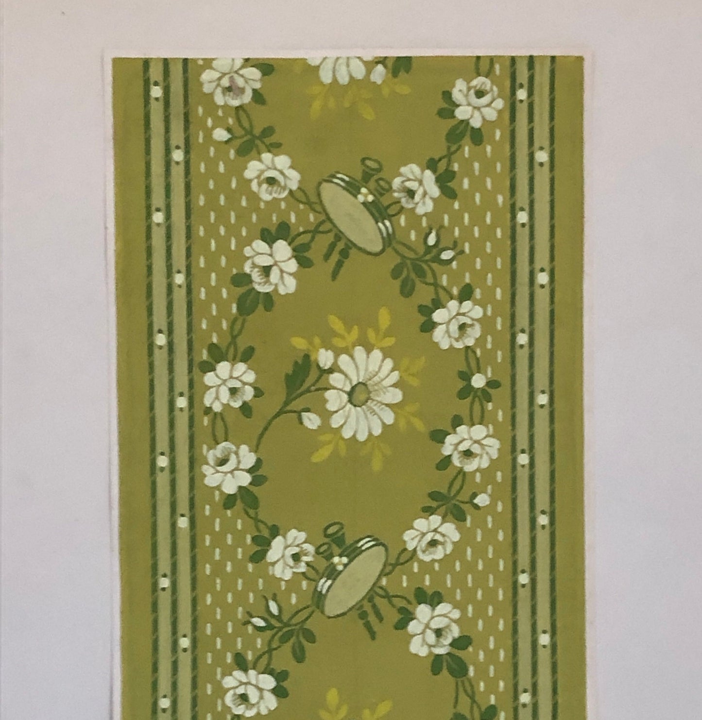 An Original Textile Design From Lyon, France. Hand Drawn and Painted. Late 19th Century. Size: 36.5x 16.8 cms.