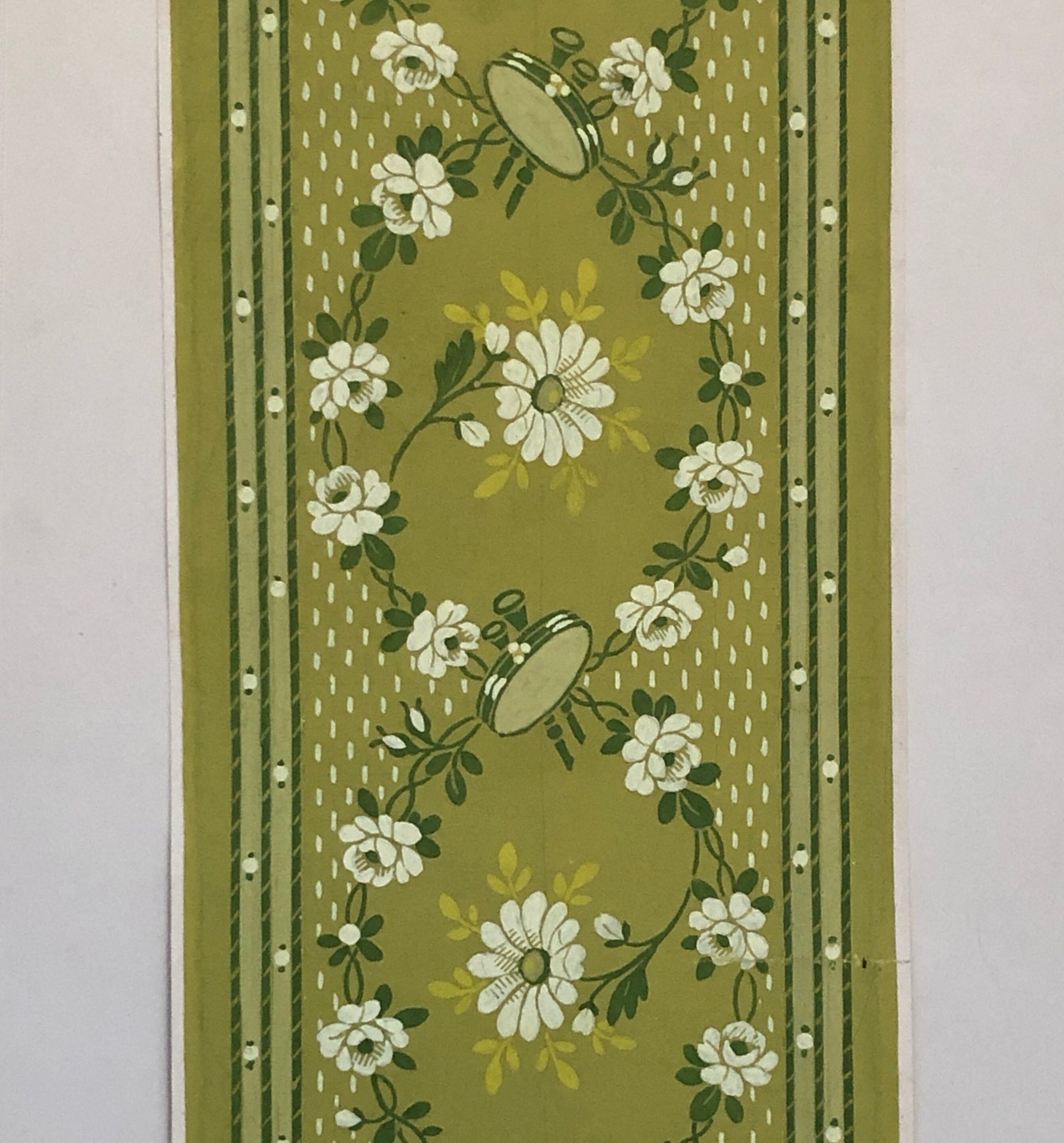 An Original Textile Design From Lyon, France. Hand Drawn and Painted. Late 19th Century. Size: 36.5x 16.8 cms.