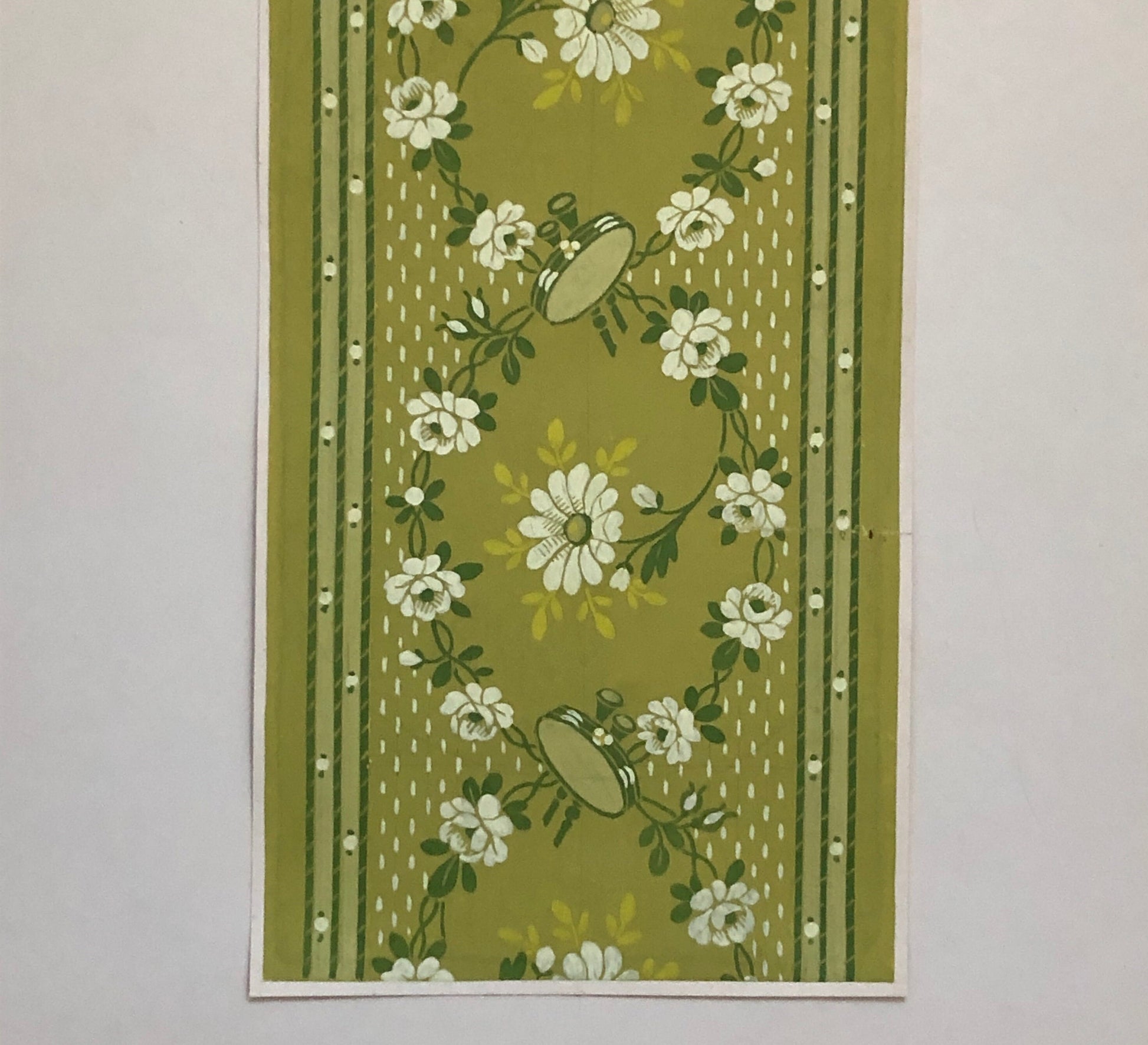 An Original Textile Design From Lyon, France. Hand Drawn and Painted. Late 19th Century. Size: 36.5x 16.8 cms.