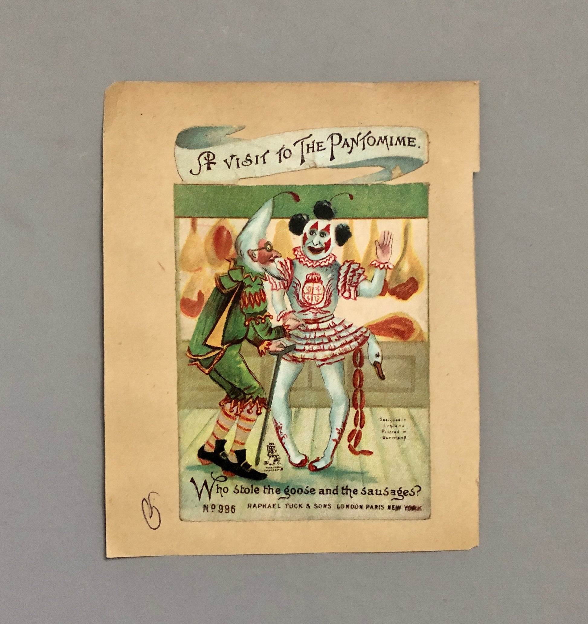 A Very Funny Set of Six Victorian Scraps Entitled A Visit To The Pantomine. Size: 11.5 x 7.5 cms.