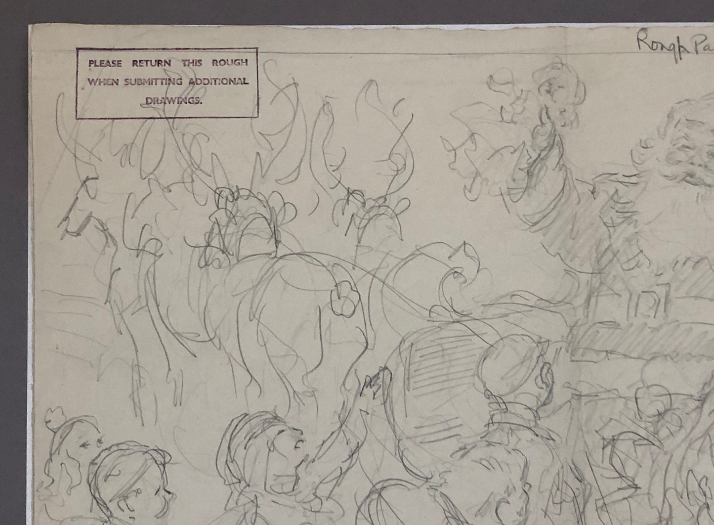 An Original Illustration From The 1950’s. Pencil Drawing. Children Visiting Santa Claus. Size: 27.8 x 38 cms.