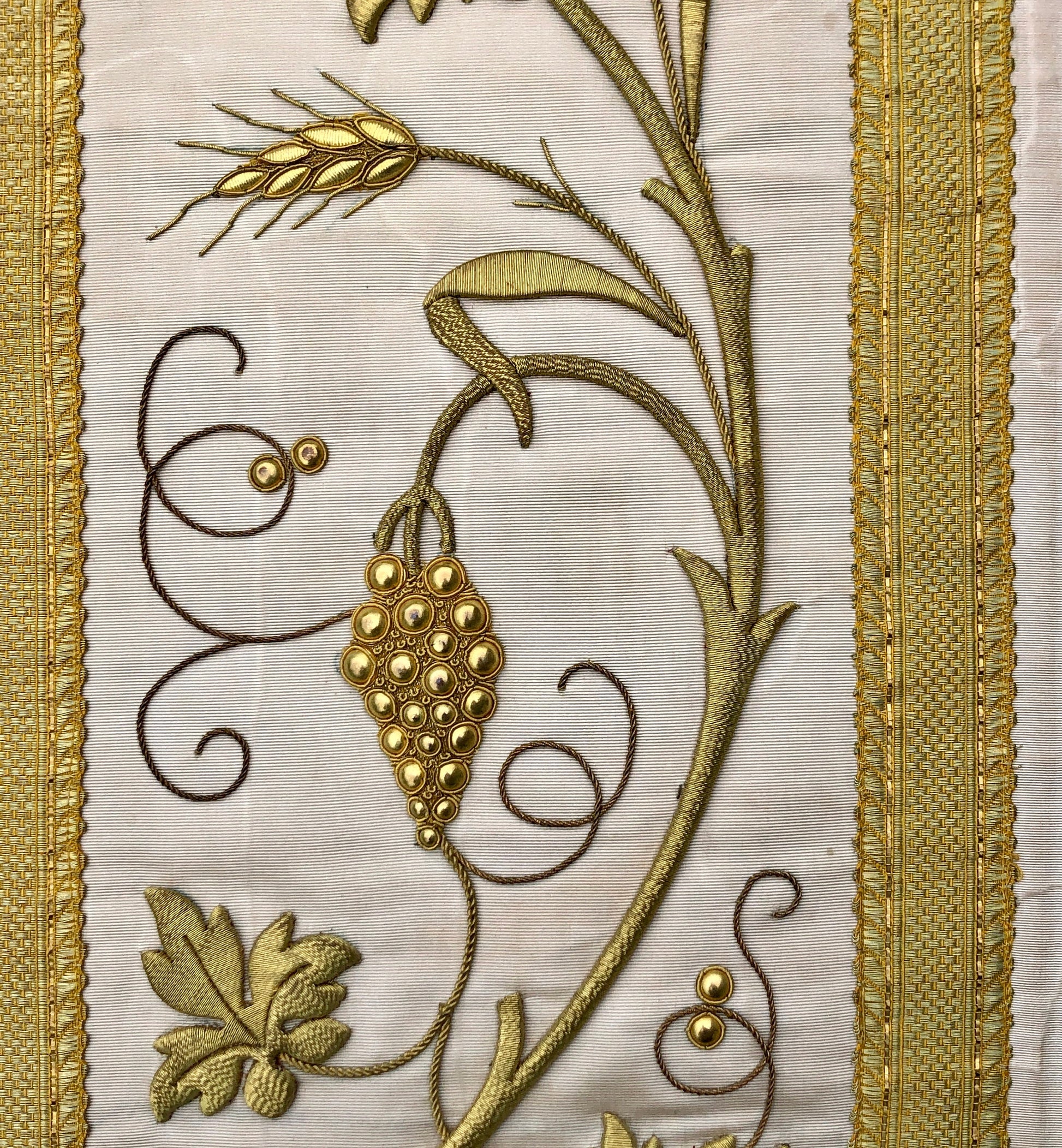 A Textile Sample From Lyon, France. Design for a Chasuble. Heavily Embroidered With Gold Thread. Late 19th Century. 58x 47.5 cms.