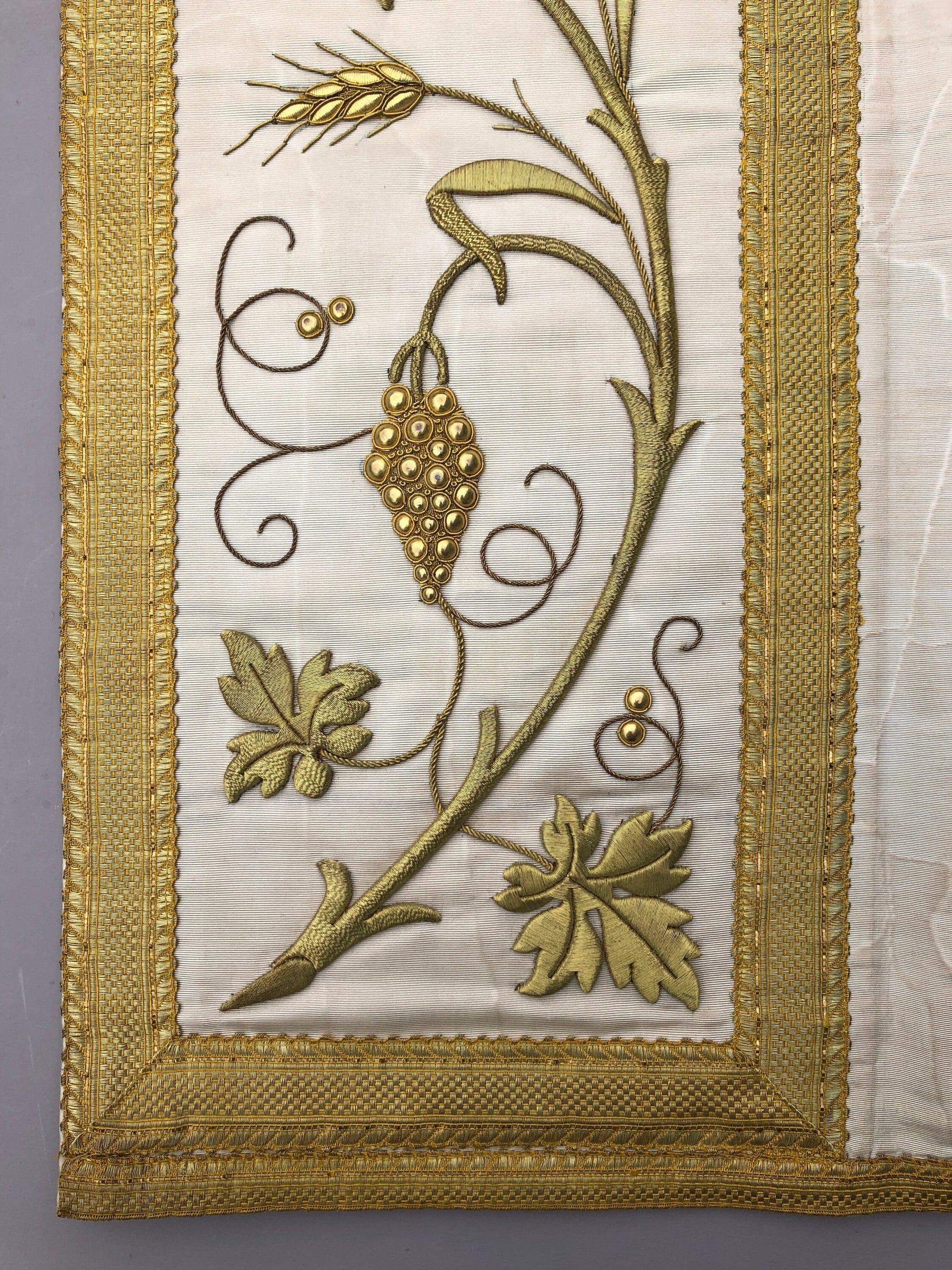 A Textile Sample From Lyon, France. Design for a Chasuble. Heavily Embroidered With Gold Thread. Late 19th Century. 58x 47.5 cms.