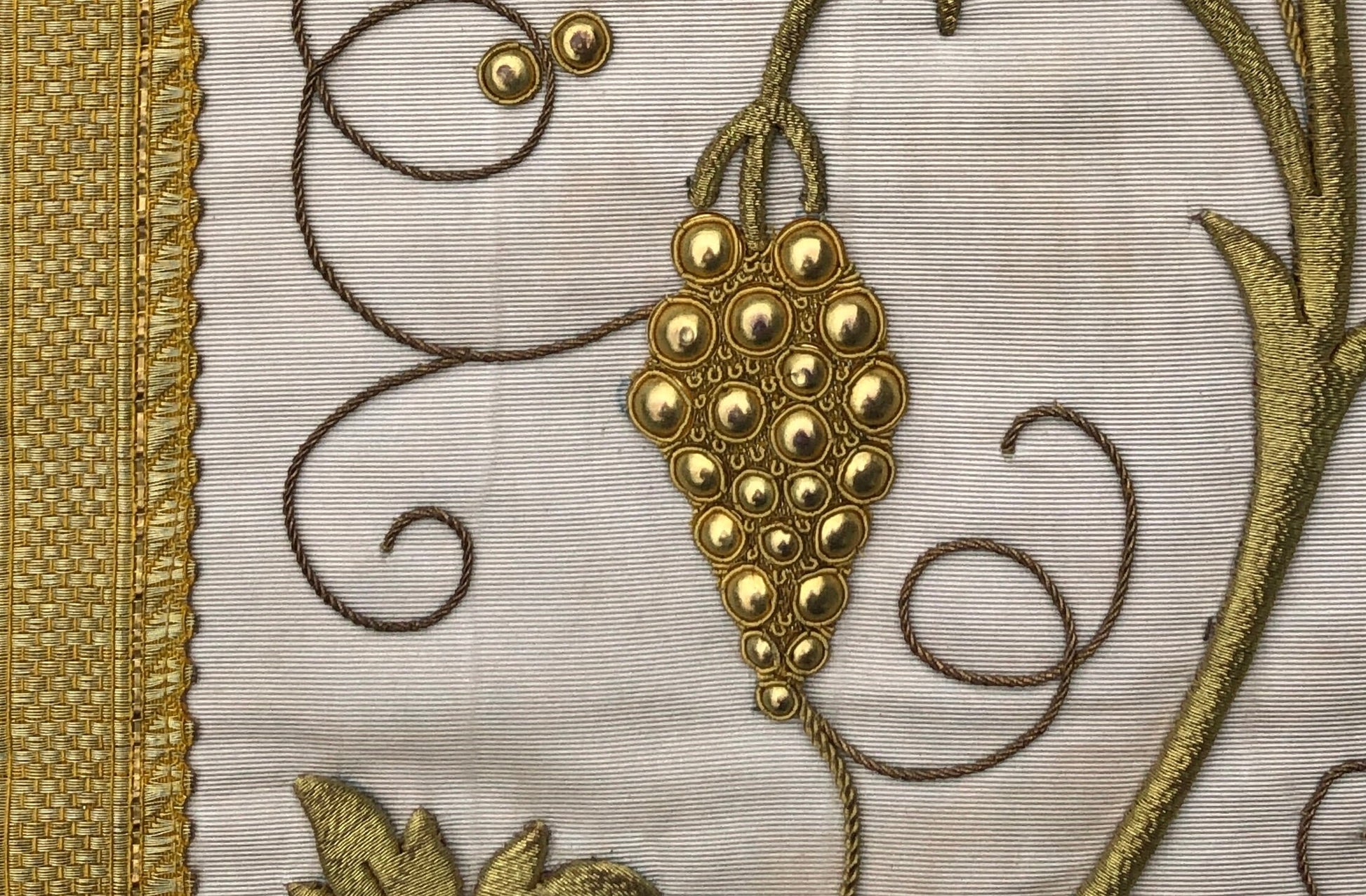 A Textile Sample From Lyon, France. Design for a Chasuble. Heavily Embroidered With Gold Thread. Late 19th Century. 58x 47.5 cms.