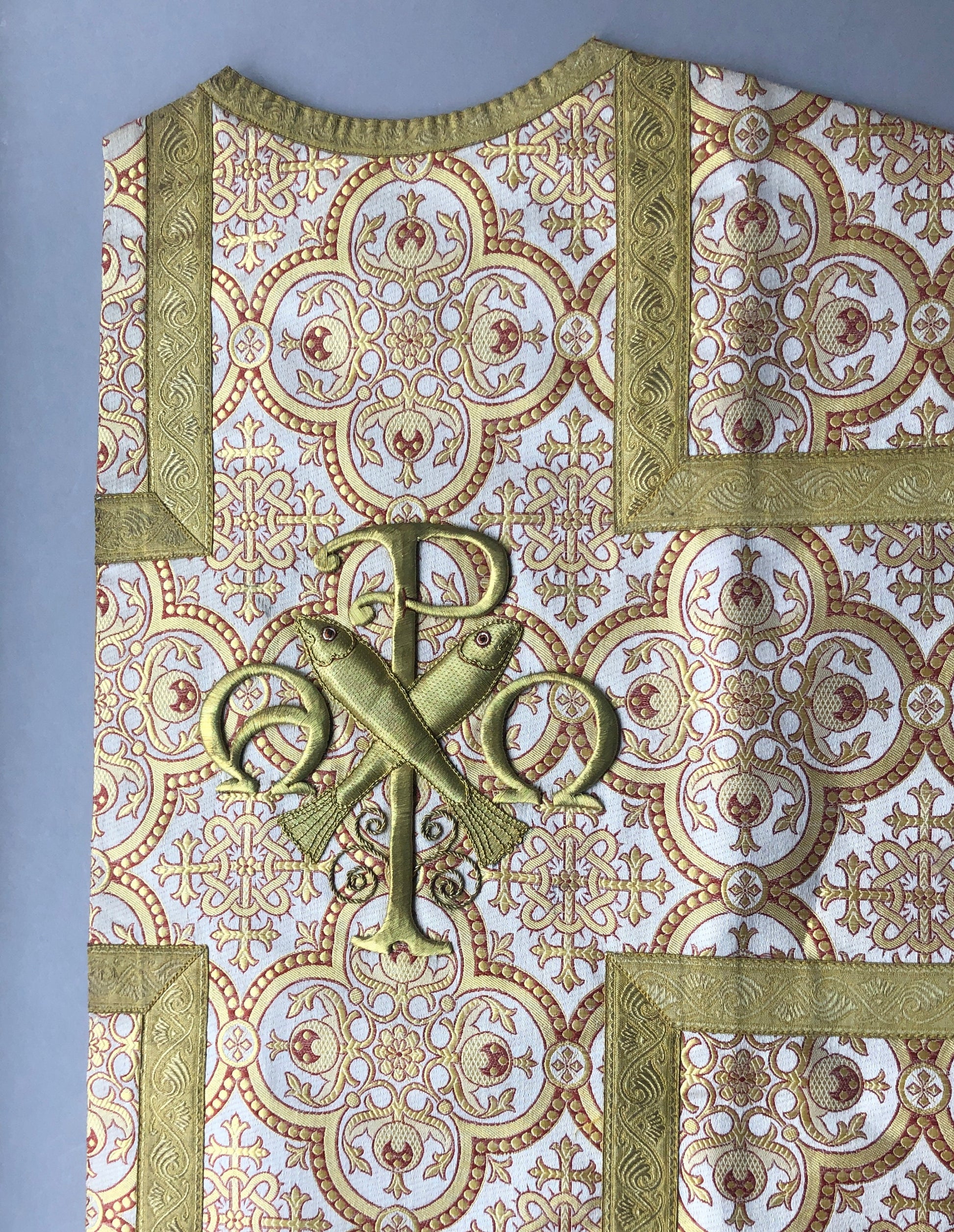 A Textile Sample From Lyon, France. Design For a Chasuble. Heavily Embroidered With Gold Thread. Late 19th Century. Size: 60.5 x 46 cms.