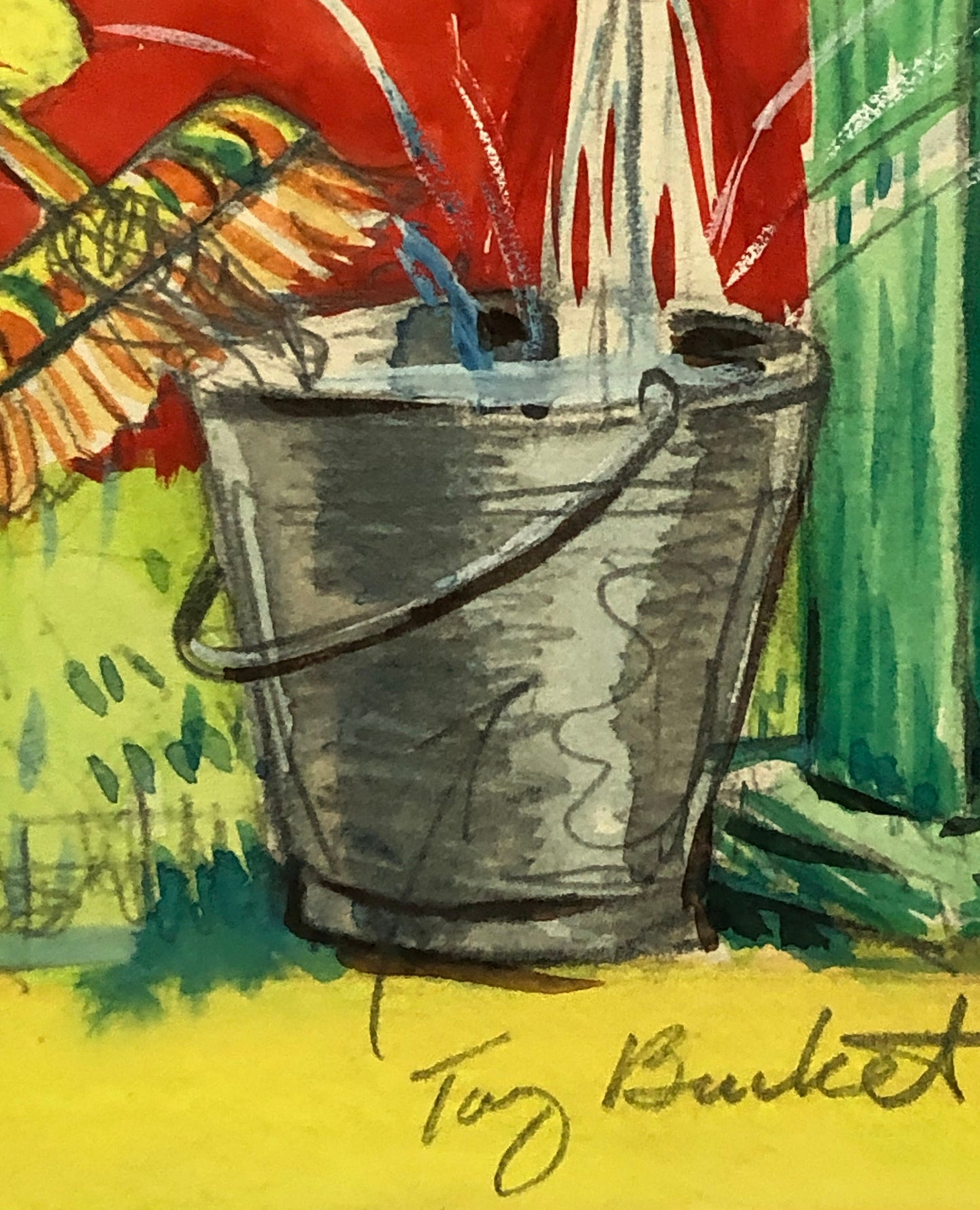 An Original Illustration From The 1950’s. Children Filling a Bucket. Watercolour and Gouche. Size: 18 x 24.3 cms.