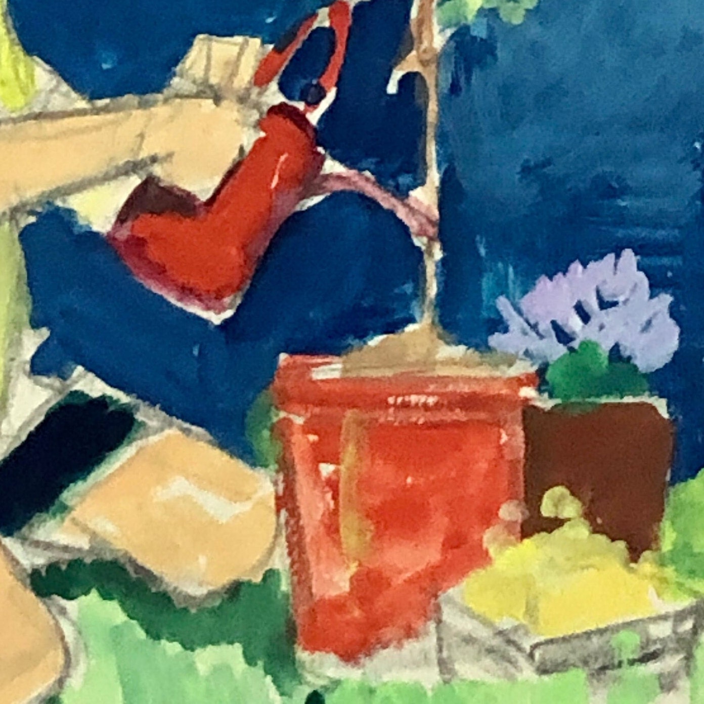 An Original Illustration From The 1950’s. Girl Watering Plant. Watercolour. Size: 23 x 18.5 cms.
