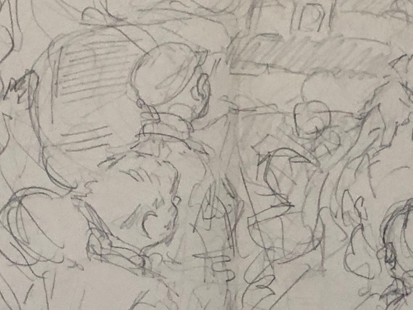 An Original Illustration From The 1950’s. Pencil Drawing. Children Visiting Santa Claus. Size: 27.8 x 38 cms.
