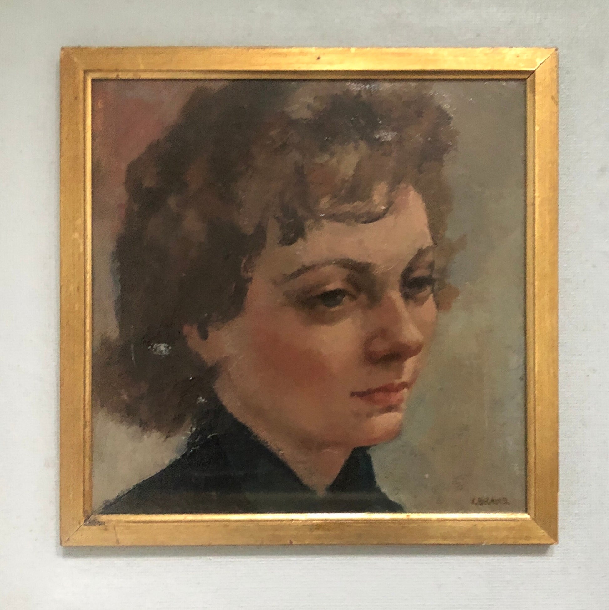 An Original Oil Painting by Dutch Artist Victor Brams. Portrait of A Woman. Possibly 1950’s. Size with frame 43.5 x 43. 5 cms.
