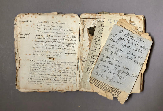 Two Recipe books Containing Notes and Cuttings from Newspapers. Approximately 230 pages. Late 1800’s and Edwardian Period. 16 x 21 cms.