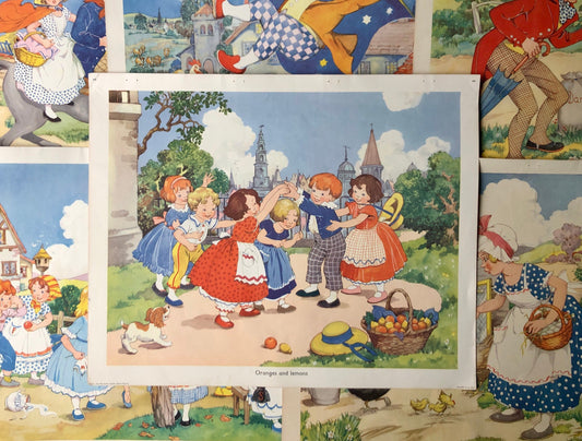 A Collection of 20 Poster Sized Nursery Rhyme Pictures by Boyce. Produced For The Gay Way Teaching Scheme. 1960’s. 43 x 51 cms.