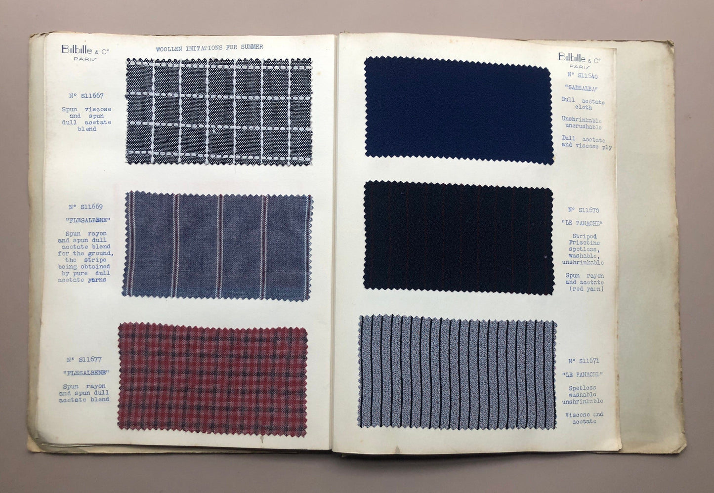 Bilbille & Co of Paris. 14 Booklets Produced in The 1930’s Detailing Current Trends in Fabrics. English Script. 21.5 x 28 cms.