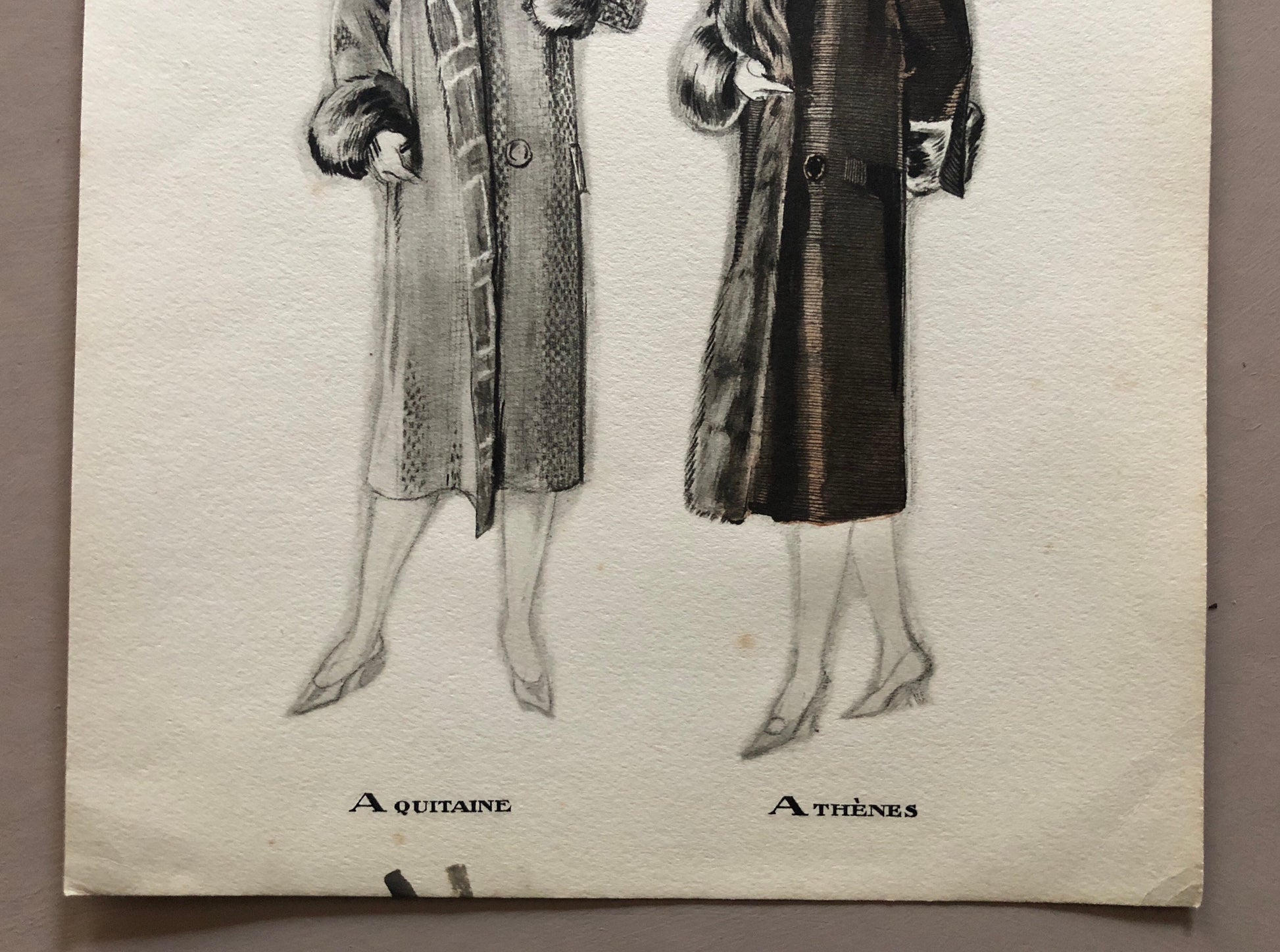 Simon Frères. Women in Furs. A Print Having The Appearance of A Watercolour. French. Dated 1925. Size: 21 x 27 cms.