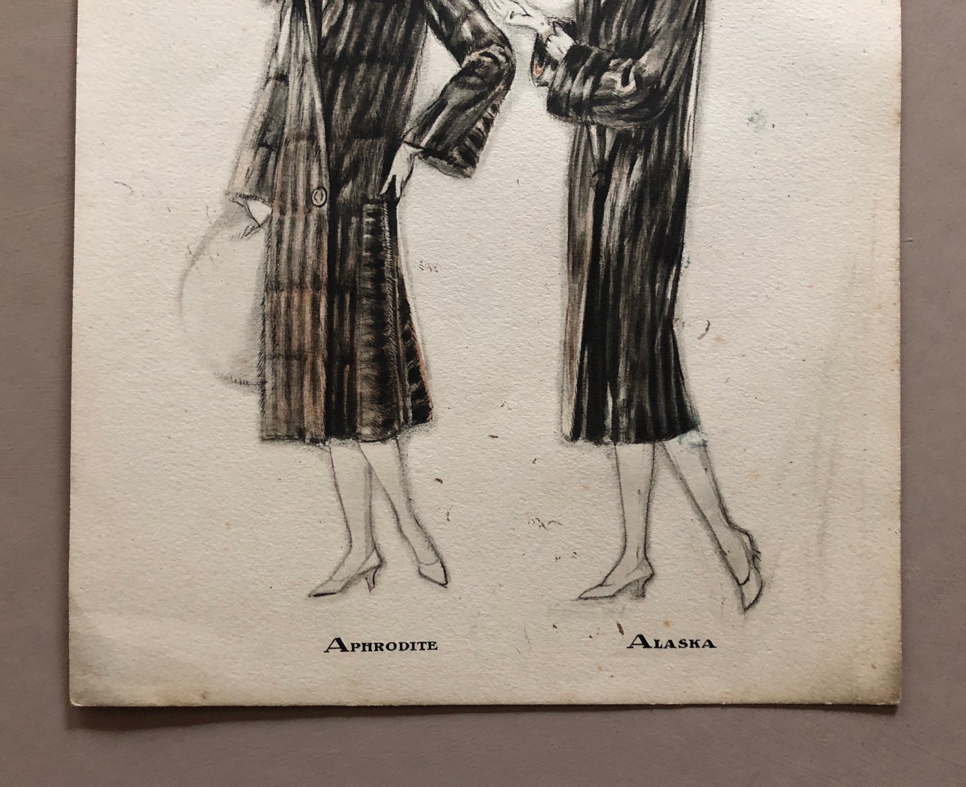 Simon Frères. Women in Furs. A Print Having The Appearance of A Watercolour. French. Dated 1925. Size: 21 x 27 cms.