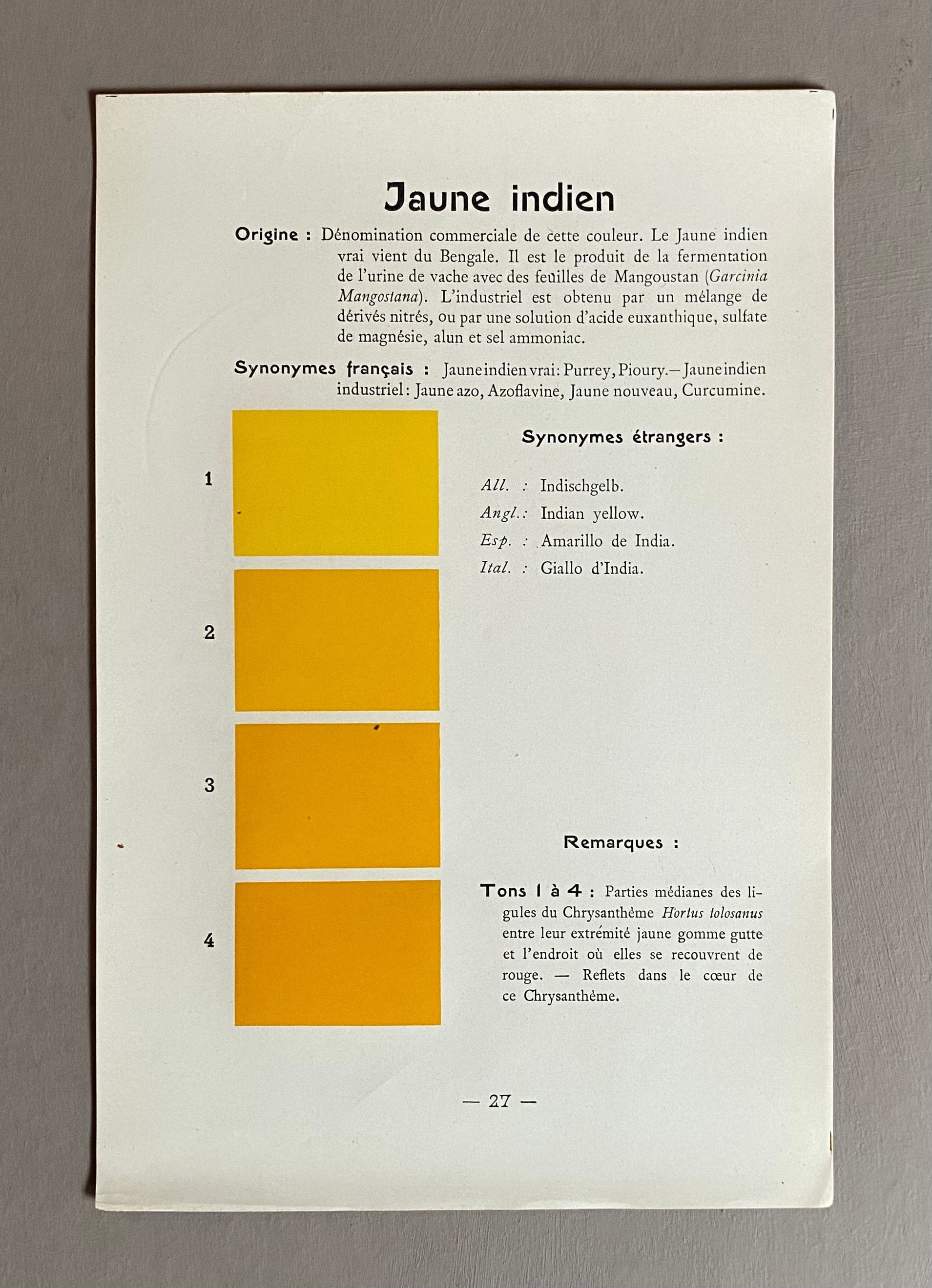 Yellow. Colour Charts. Four Plates From Le Repetoire Des Planches by Dauthenay. French. Published in 1909. 24 x 16 cms each.