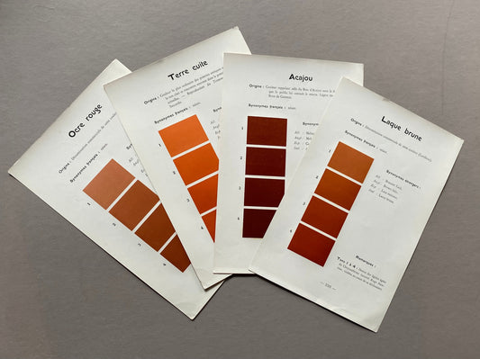 Brown. Orange. Four Colour Charts From Le Repetoire Des Planches by Dauthenay. French. Published in 1909. 24. 16 cms each.