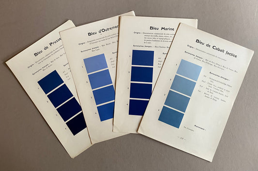 Blue. Colour Charts. Four Plates From Le Repetoire Des Planches by Dauthenay. French. Published in 1909. 24 x 16 cms each.