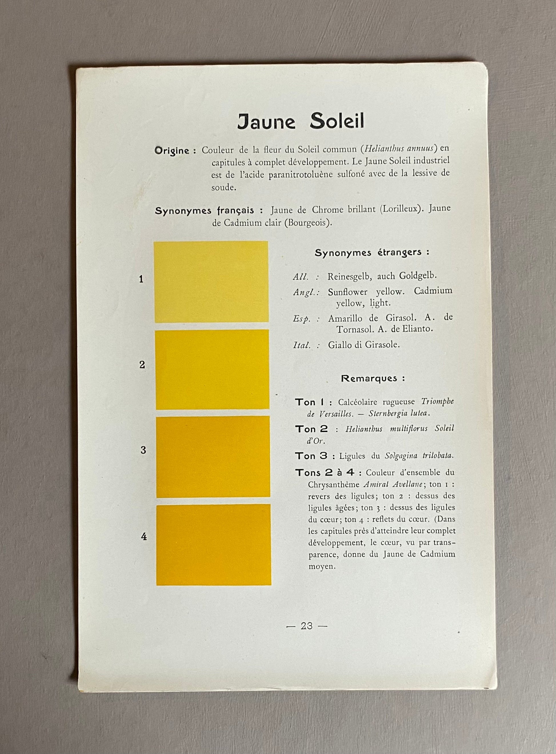 Yellow. Colour Charts. Four Plates From Le Repetoire Des Planches by Dauthenay. French. Published in 1909. 24 x 16 cms each.