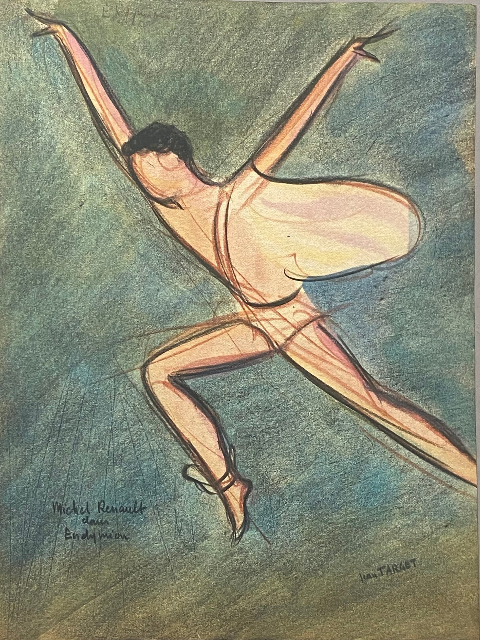 An Original Drawing of Dancer Michel Renault in Endymion by Jean Target. 1940’s. Crayon on Paper. 30.5 x 23.5 cms.