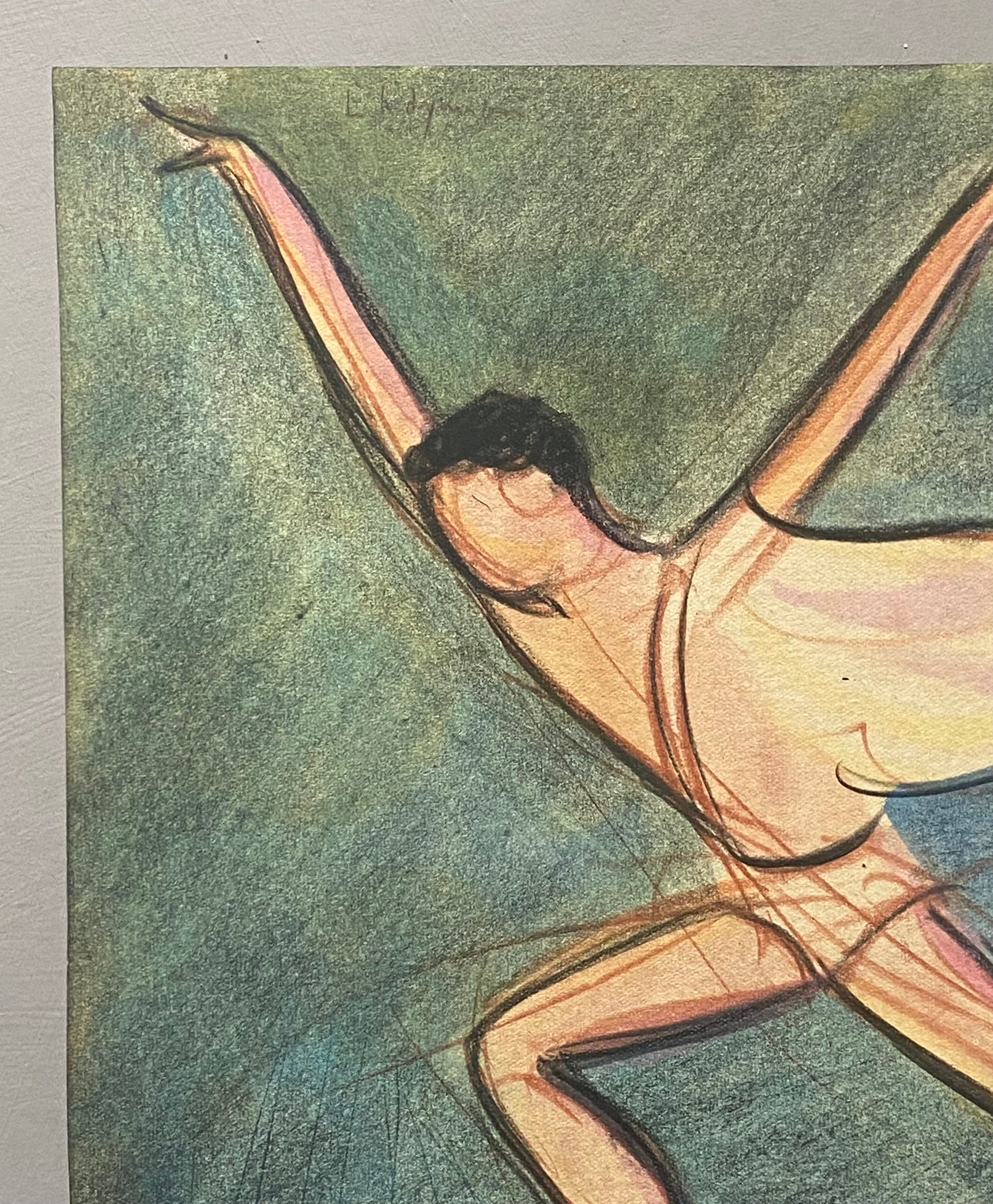 An Original Drawing of Dancer Michel Renault in Endymion by Jean Target. 1940’s. Crayon on Paper. 30.5 x 23.5 cms.