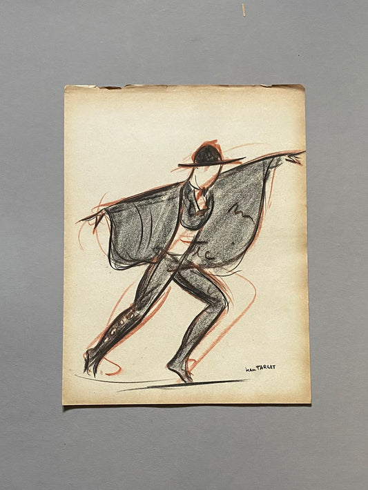 An Original Drawing of a ballet dancer in Le Mort de Platero by Jean Target. 1940’s. Crayon on Paper. 24.5 x 32.5 cms.