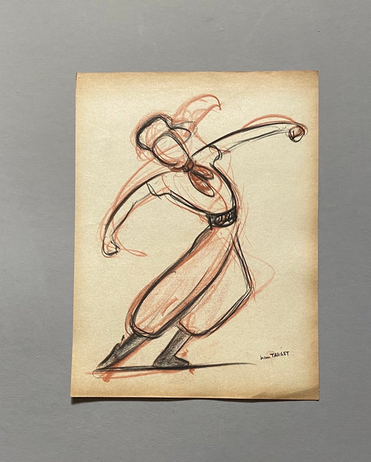 An Original Drawing of a Ballet Dancer. From Le Mort de Platero by Jean Target. 1940s. Charcoal and crayon on Paper. 24.5 x 32.5 cms.