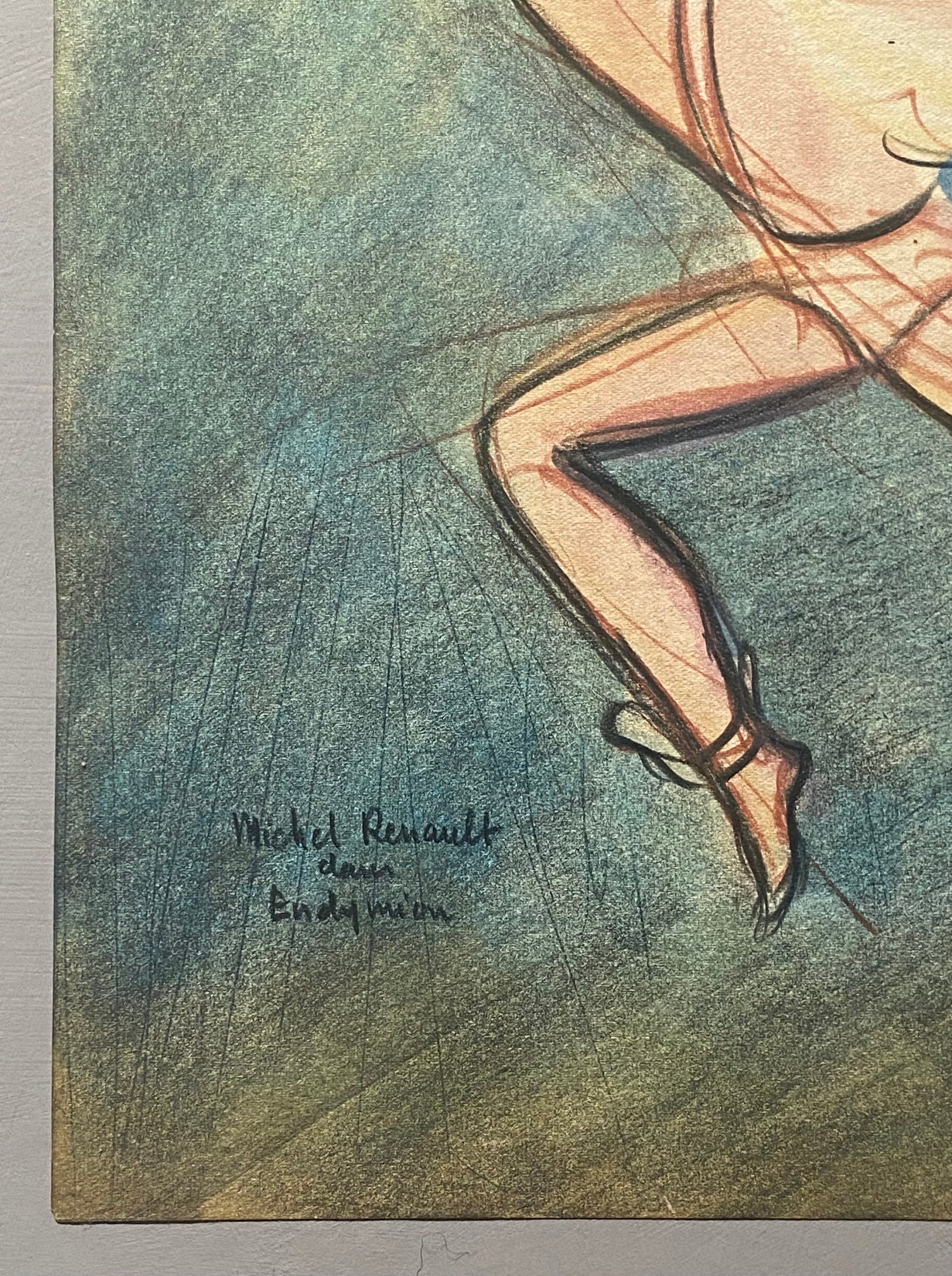 An Original Drawing of Dancer Michel Renault in Endymion by Jean Target. 1940’s. Crayon on Paper. 30.5 x 23.5 cms.