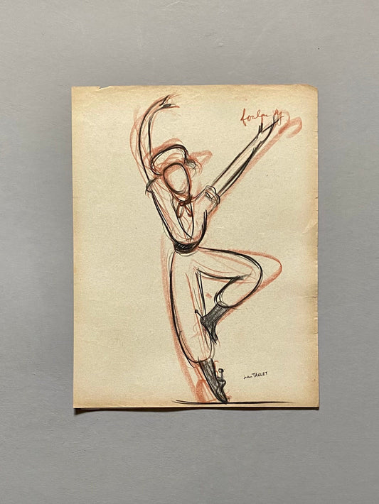 An Original Drawing of a ballet dancer in Le Mort de Platero by Jean Target. 1940’s. Crayon on Paper. 24.5 x 32.5 cms.