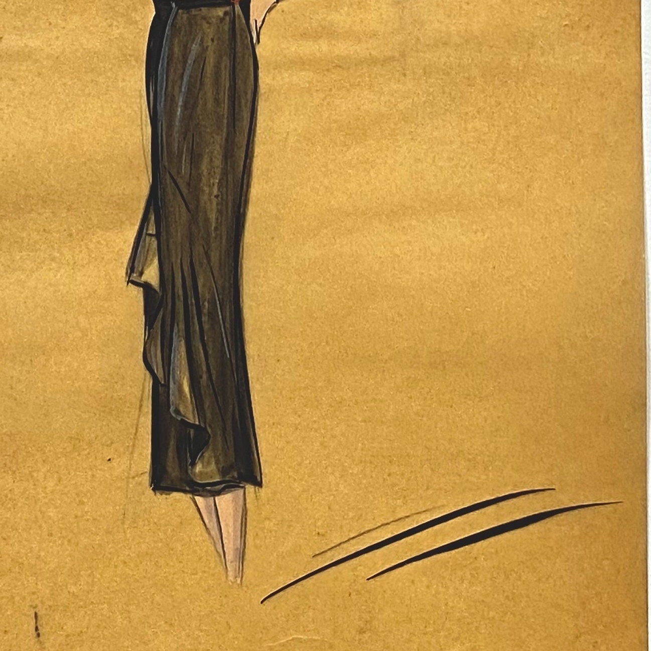 An Original Croquis or Fashion Sketch. Watercolour on Glassine Paper. French. 1930s. Size: 17.5 x 27 cms.