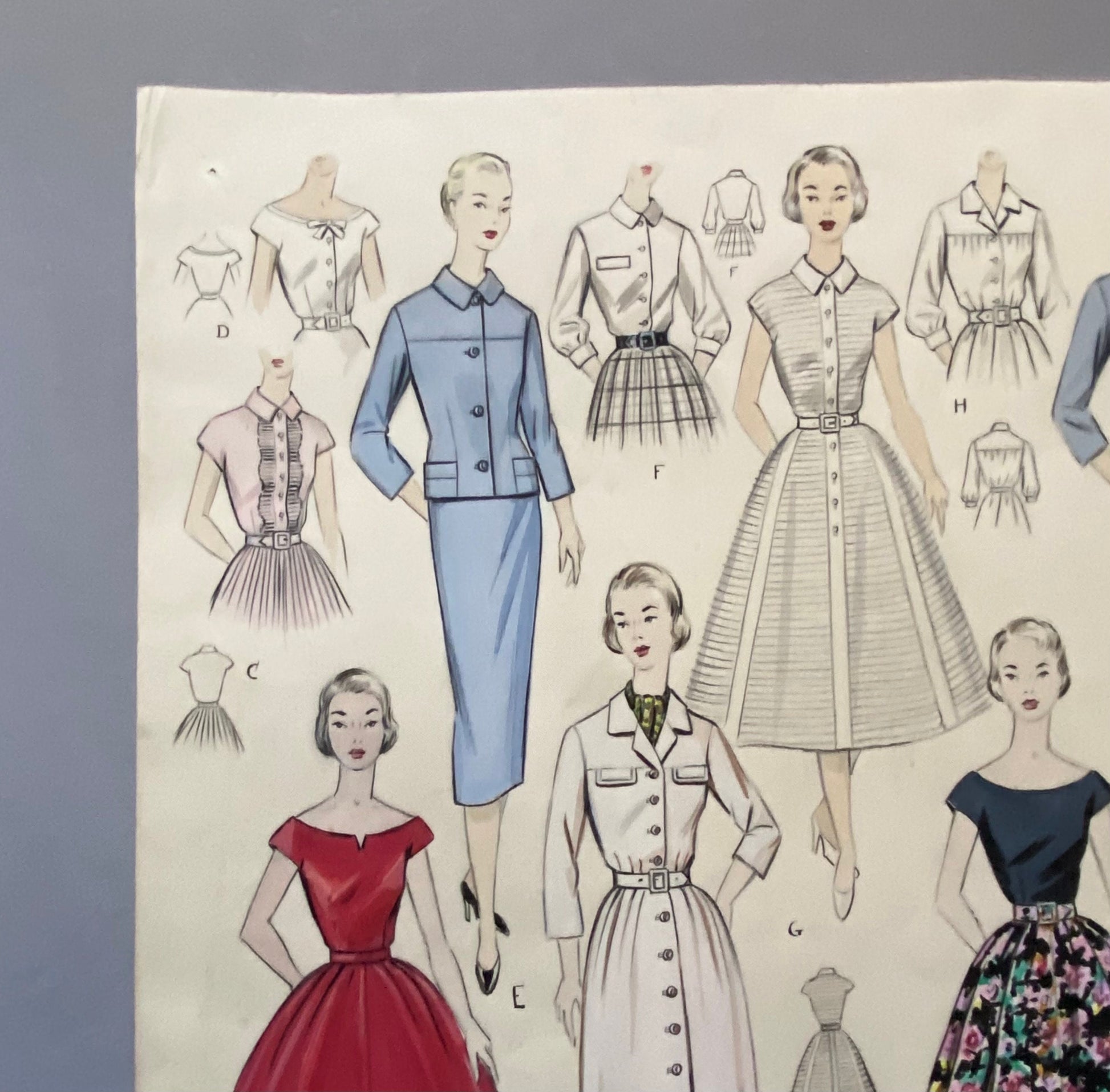 A Large Hand Drawn and Hand Painted Fashion Illustration. Spanish. From Barcelona. 1957 - 1958. Size: 52 x 41.5 cms.