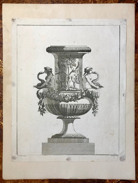 3 Engravings. Designs for Vases by Jean-Louis Prieur (1732-95). French. Late 18th Century. Size: 32.5 x 26 cms.