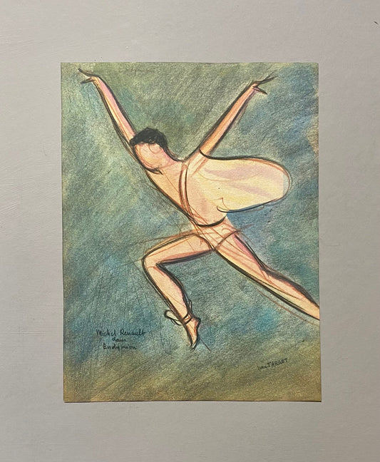 An Original Drawing of Dancer Michel Renault in Endymion by Jean Target. 1940’s. Crayon on Paper. 30.5 x 23.5 cms.