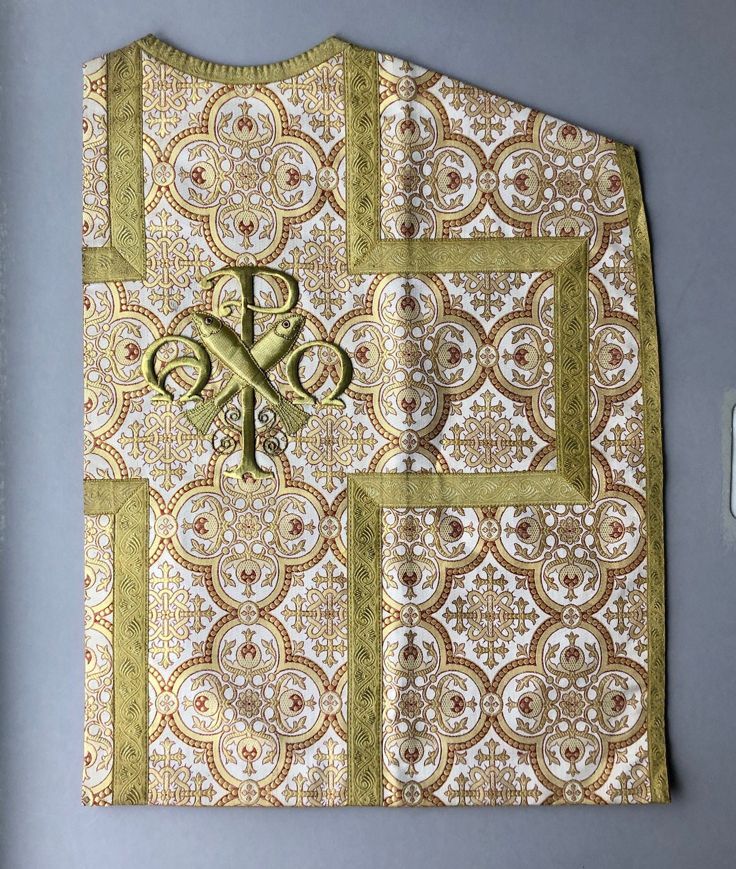 A Textile Sample From Lyon, France. Design For a Chasuble. Heavily Embroidered With Gold Thread. Late 19th Century. Size: 60.5 x 46 cms.