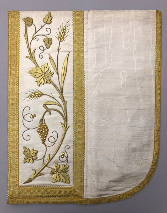 A Textile Sample From Lyon, France. Design for a Chasuble. Heavily Embroidered With Gold Thread. Late 19th Century. 58x 47.5 cms.